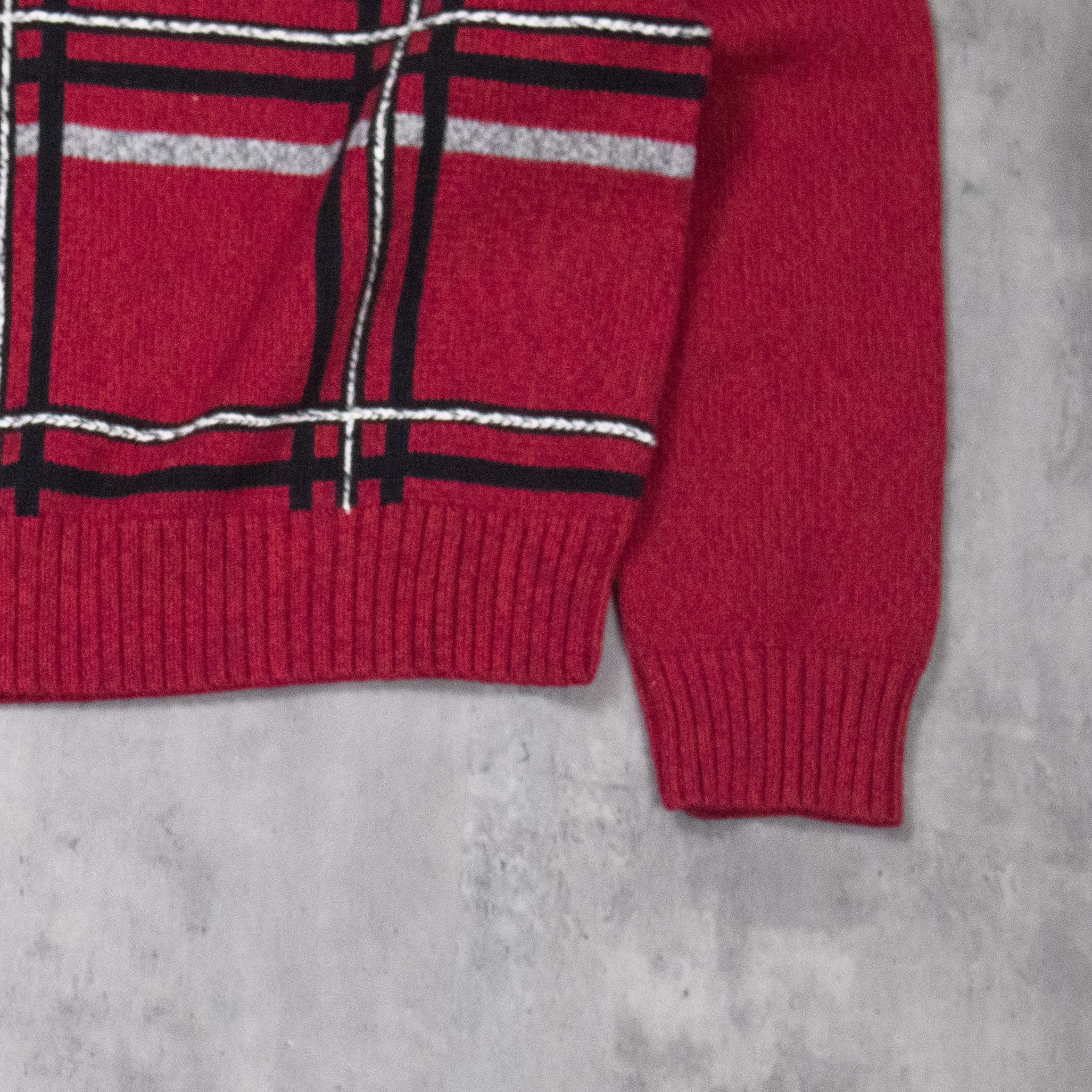 Vintage Vintage 1990's Geoffrey Beene 3D Plaid Red' Knitted Crewneck Size US L / EU 52-54 / 3 - 4 Thumbnail