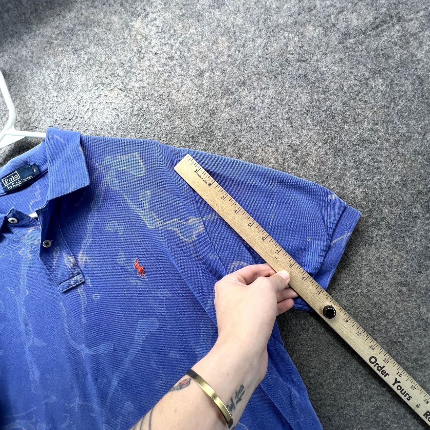 Polo Ralph Lauren VINTAGE Polo by Ralph Lauren Polo Shirt Mens L Blue Pony Logo Bleach Stained Bleached Stains Size US L / EU 52-54 / 3 - 7 Thumbnail