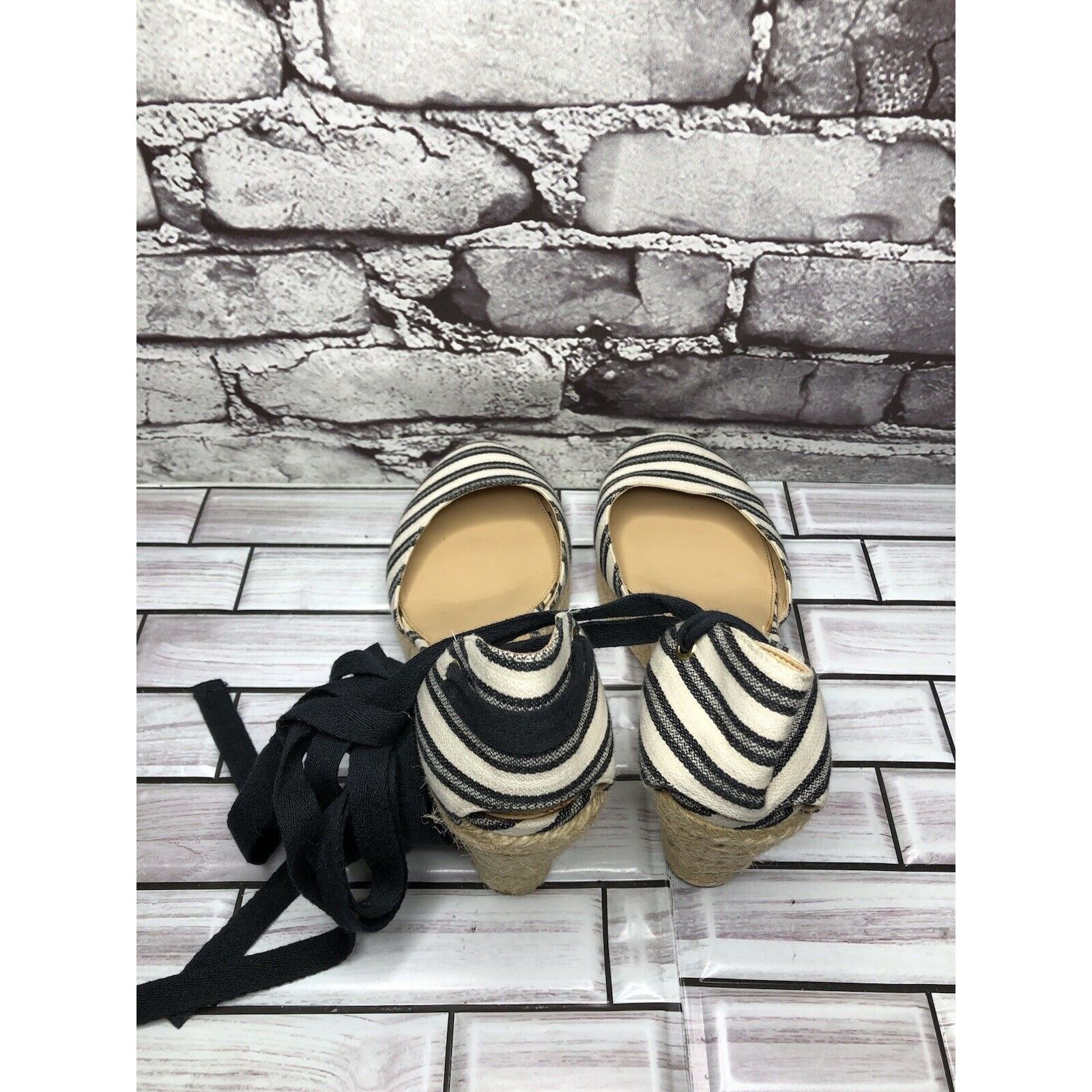 J.Crew J.CREW Eloise Blue Striped Fabric Espadrilles Wedge Ankle Wr Size US 7.5 / IT 37.5 - 5 Thumbnail