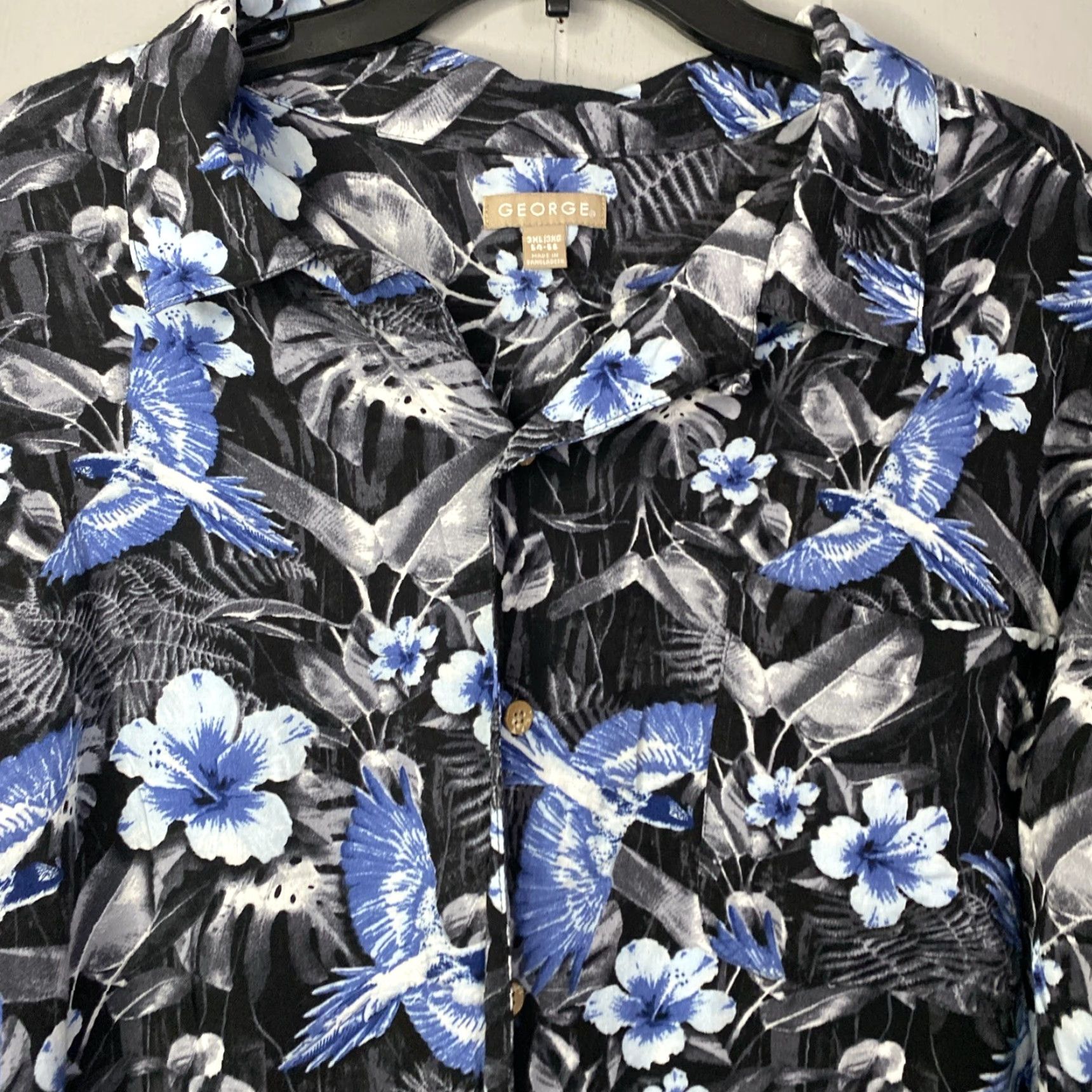 George George Hawaiian Shirt Mens 3XL 3XG 30x34 AOP Bird Floral Blue Lightweight Beach Shirt Size US XXL / EU 58 / 5 - 2 Thumbnail