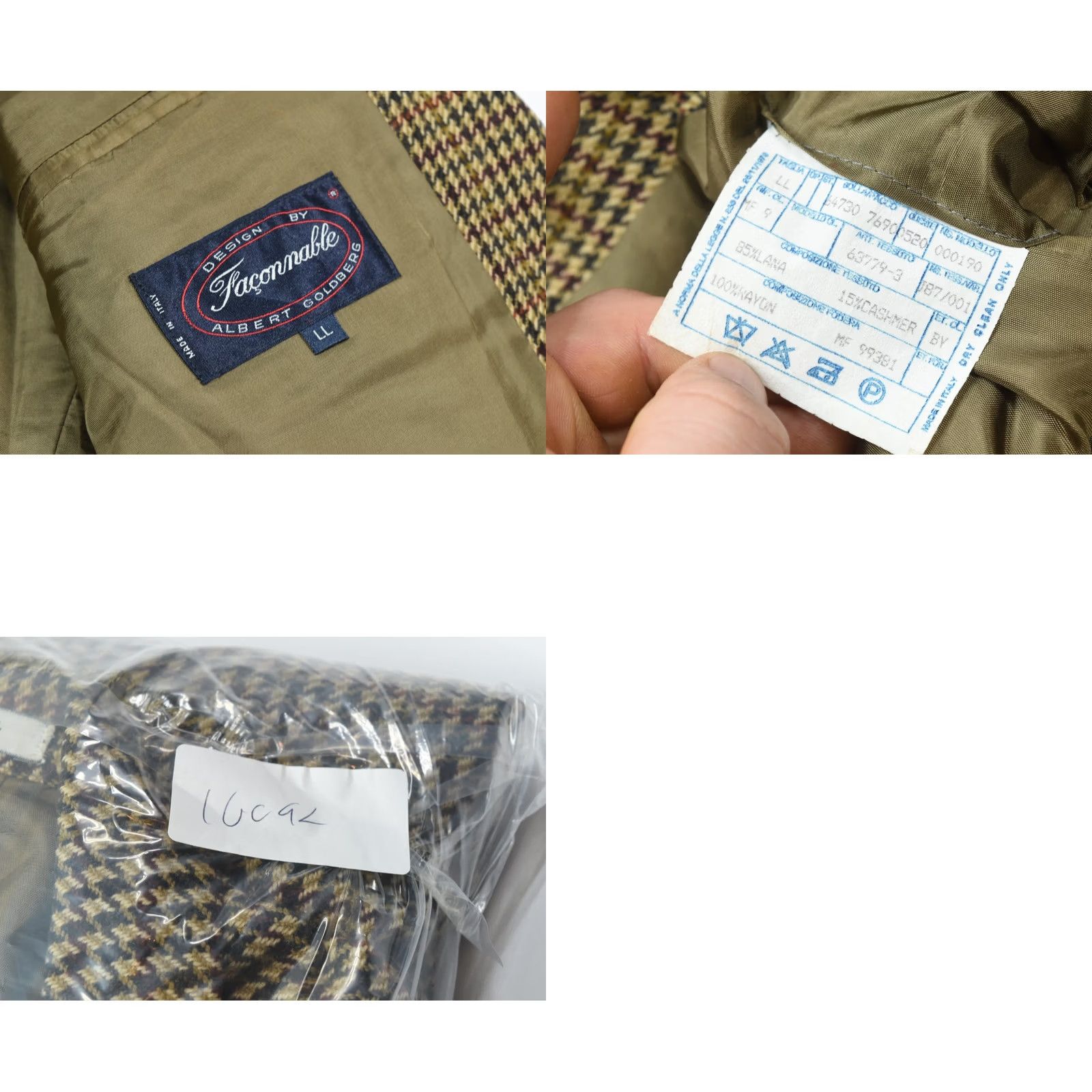 Faconnable Façonnable Blazer Mens L Long Brown Check Wool Cashmere 3-Button Plaid Notch Lapel Double-Vented Single-Breasted Jacket/Coat Size 42R - 9 Thumbnail
