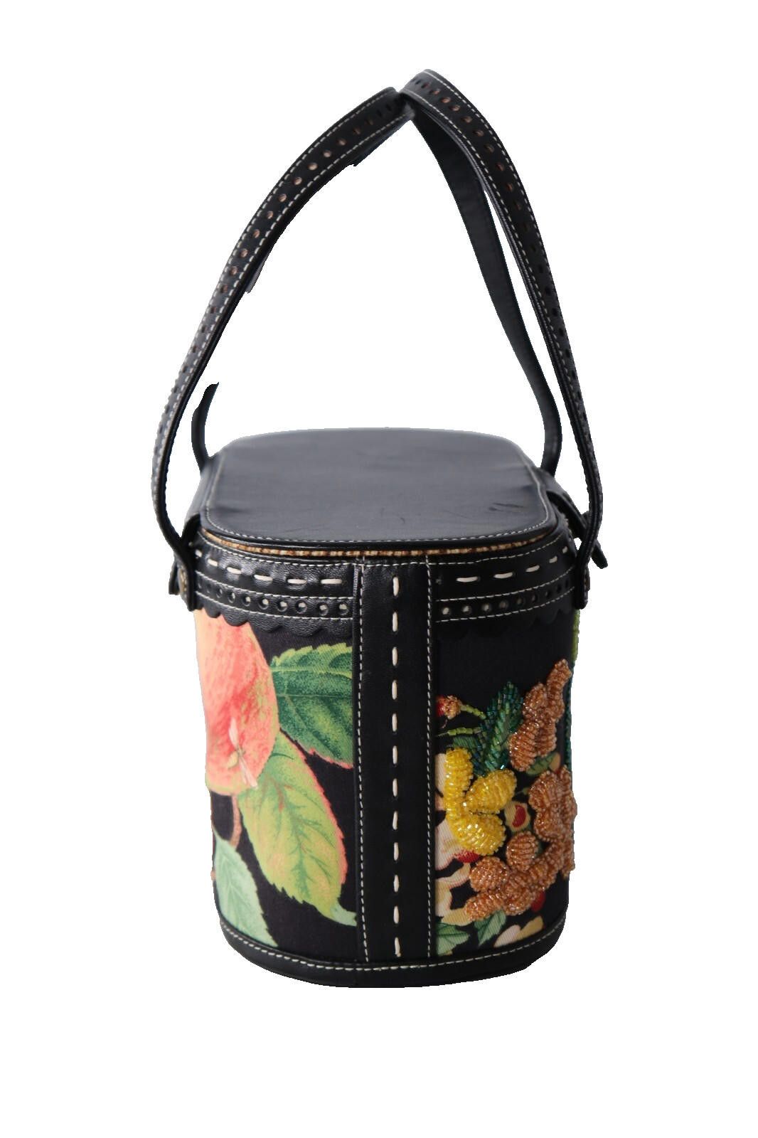 Designer Isabella Fiore Black Cherry Flower Beaded Basket Handbag Bag Size ONE SIZE - 5 Thumbnail