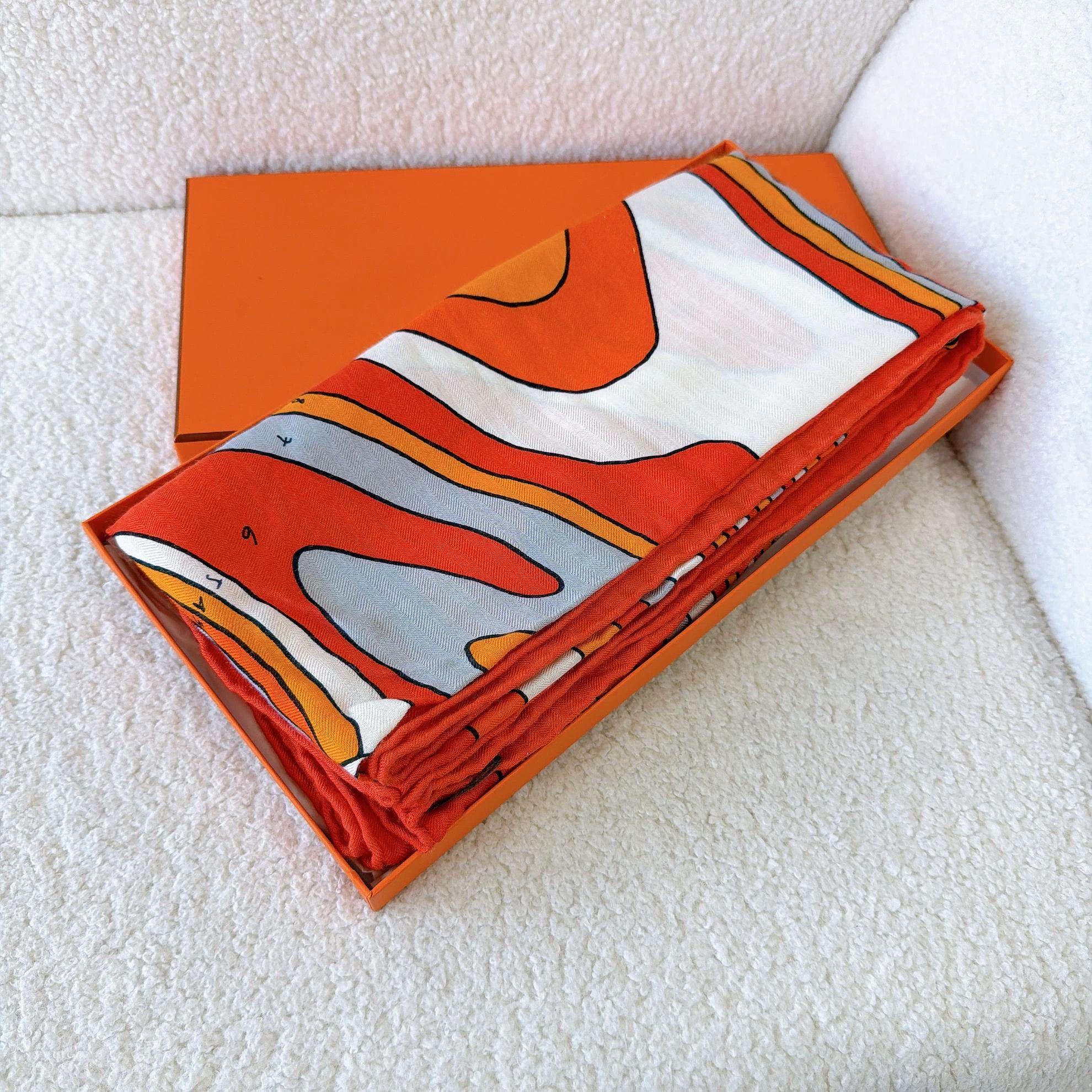 Hermes Hermes Orange Horsehead Cashmere Scarf 140x140cm NWT 92 Size ONE SIZE - 1 Thumbnail