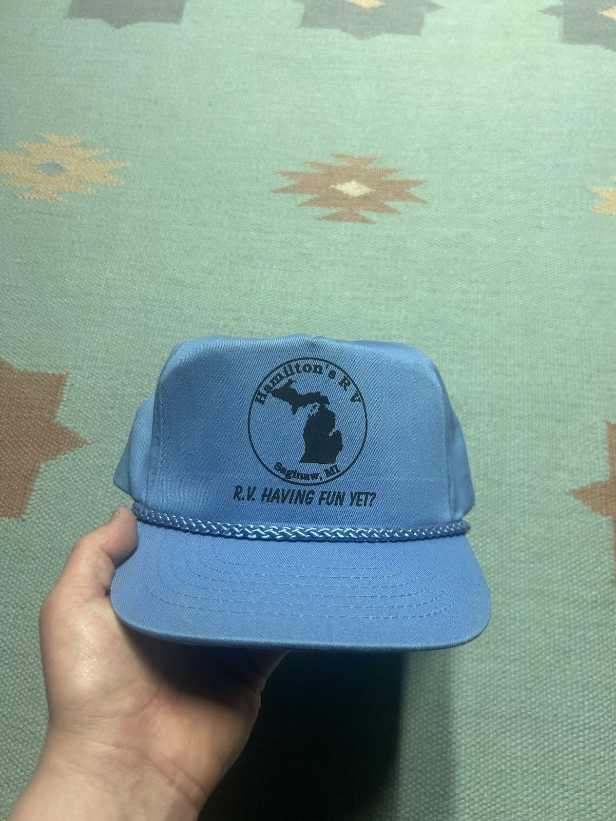 Vintage Vtg SnapBack hat Hamilton’s RV Saginaw Michigan light blue Size ONE SIZE - 2 Thumbnail