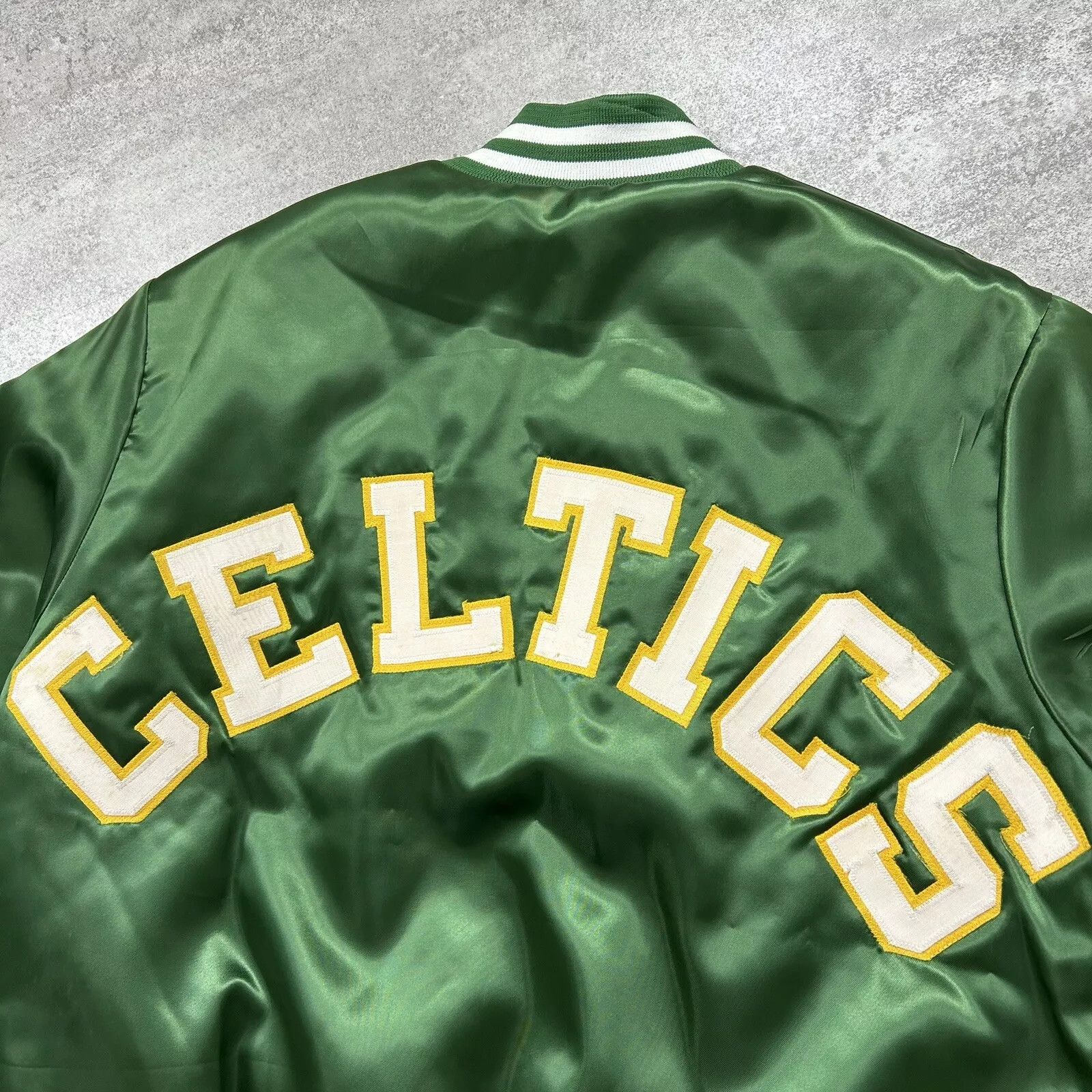 NBA × Vintage BOSTON CELTICS CHALK LINE SATIN BOMBER JACKET SPELL OUT Size US M / EU 48-50 / 2 - 3 Thumbnail