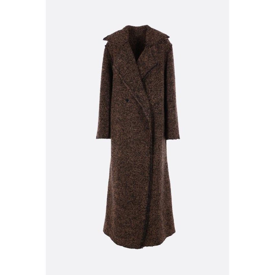 Alberta Ferretti ALBERTA FERRETTI Herringbone Brown Double-Breasted Coat New Size M / US 6-8 / IT 42-44 - 1 Thumbnail