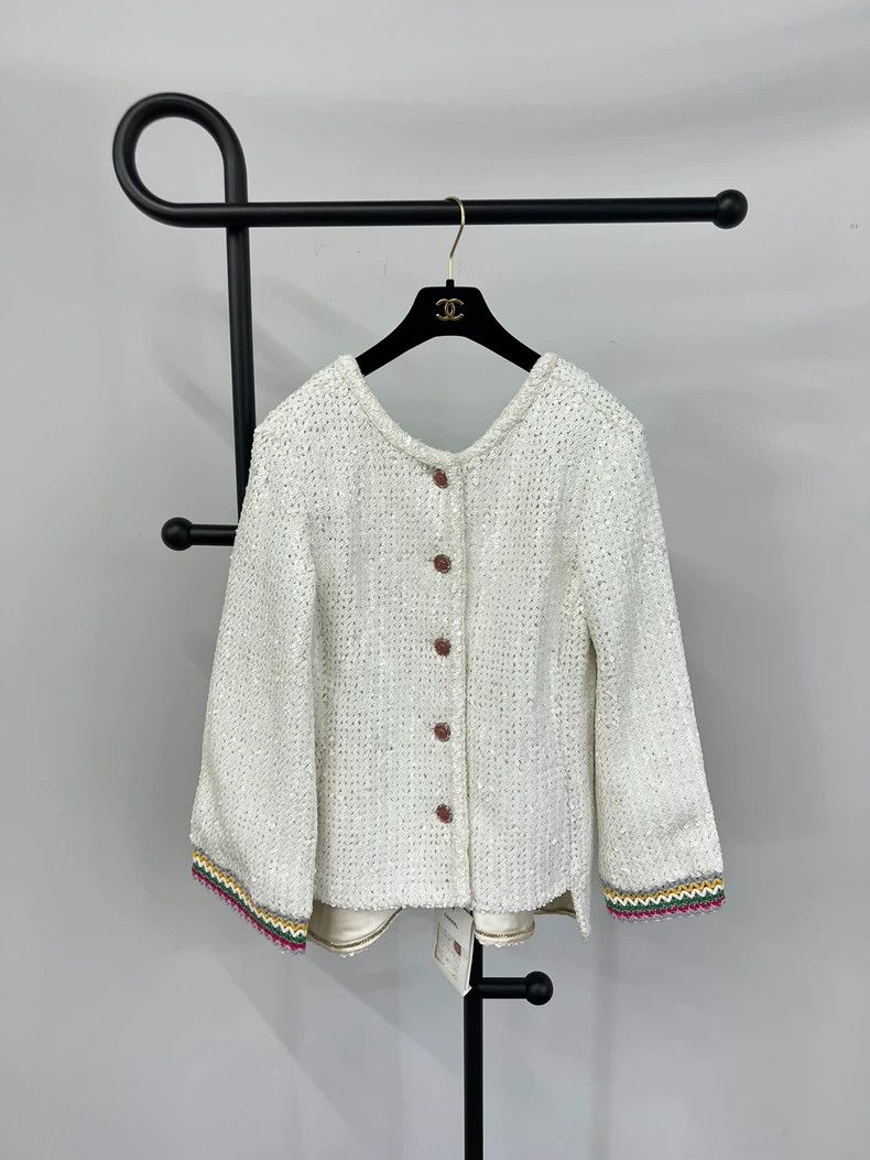 Chanel Chanel 22S White Sequin Back V Jacket - dmc Size US L / EU 52-54 / 3 - 1 Thumbnail