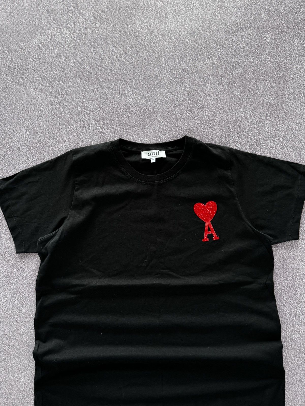 AMI Ami Paris Rhinestones Heart Logo Womens Black T-Shirt Size XL / US 12-14 / IT 48-50 - 2 Thumbnail