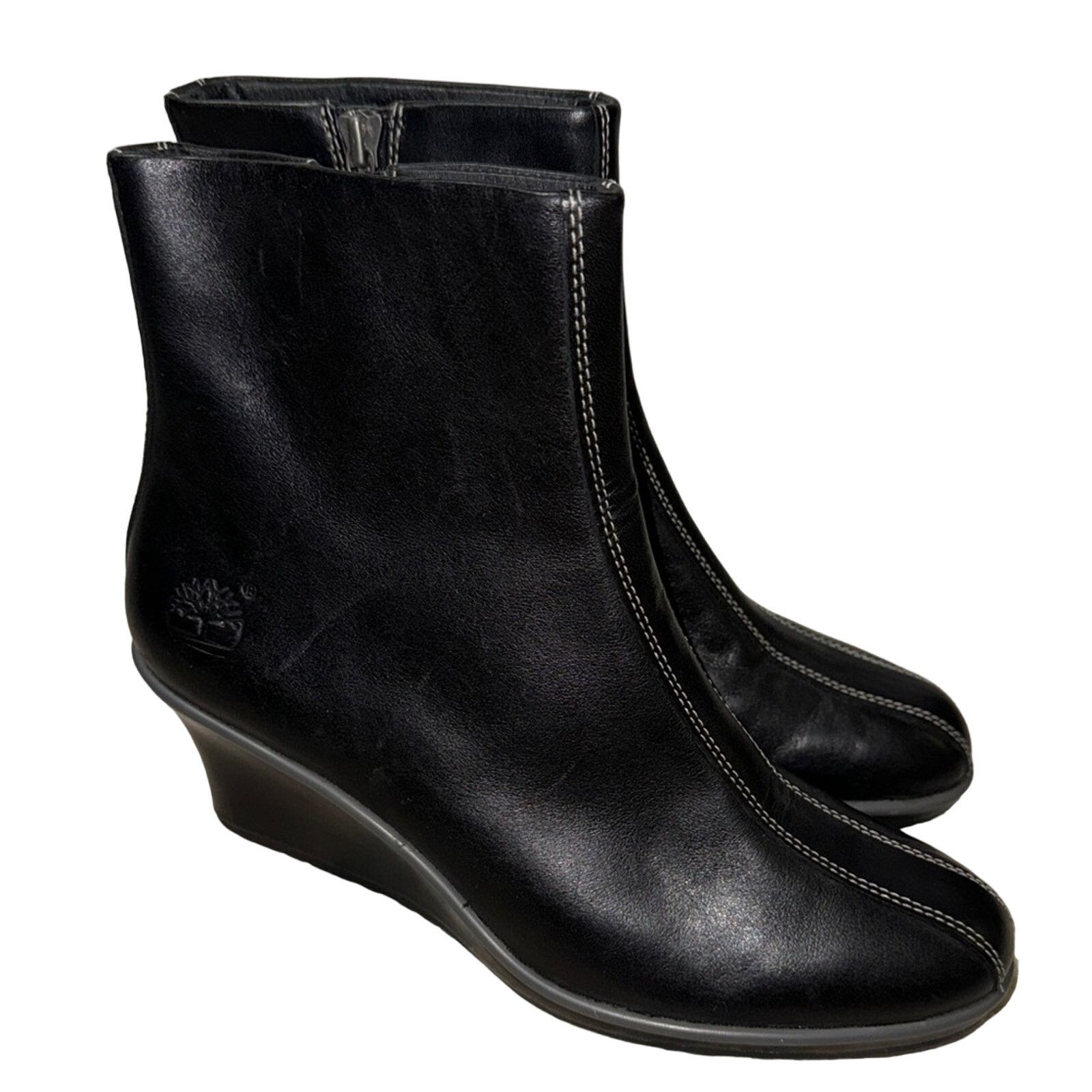 Timberland Timberland Leather Zip Wedge Ankle Boots Black Size 5.5 Size US 5.5 / IT 35.5 - 1 Thumbnail