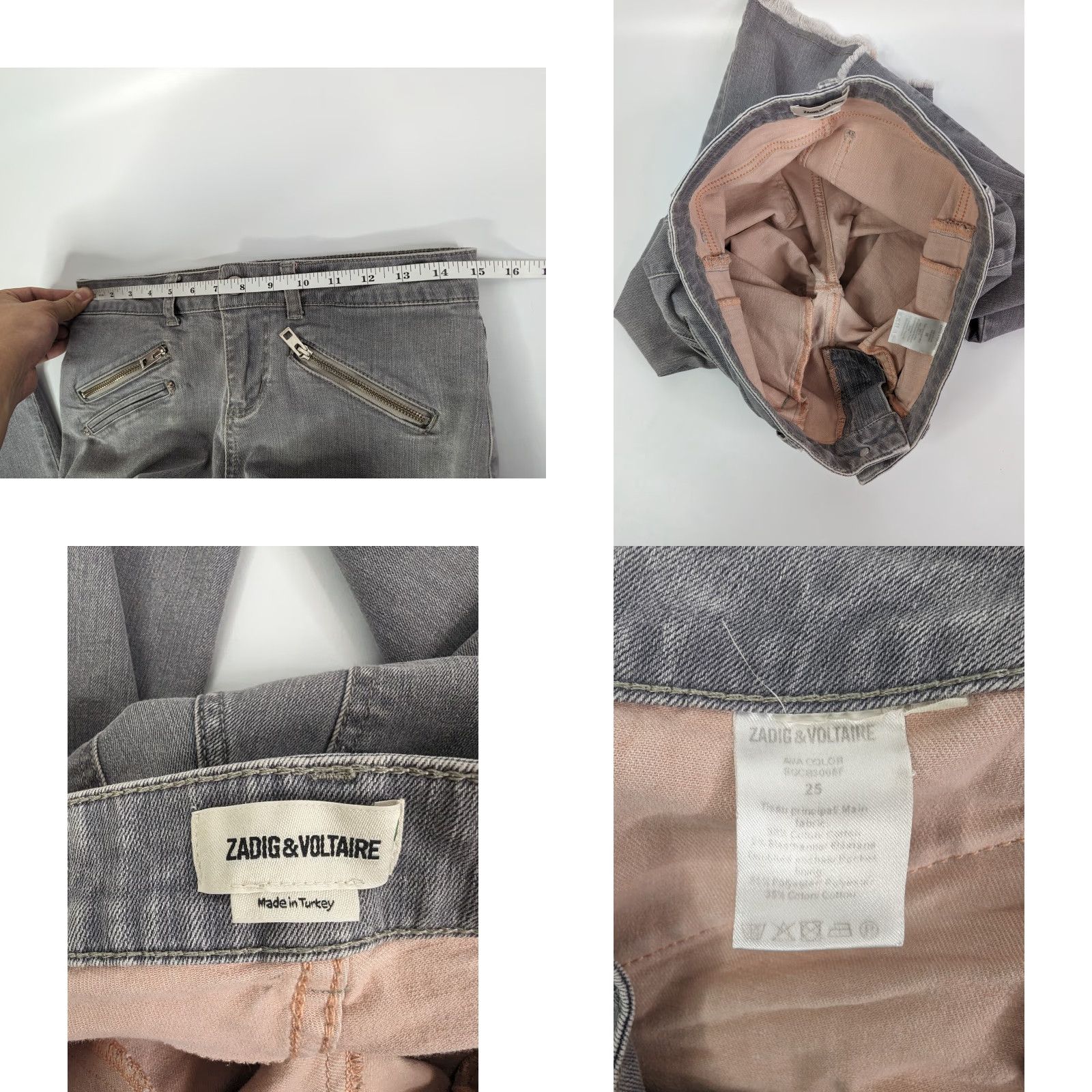 Zadig & Voltaire Zadig & Voltaire Jeans Skinny Grey Denim Zip Pockets Size 25 Women Regular 6.5-8.5 Rise Cotton Blend Size 42" / US 20 - 8 Thumbnail