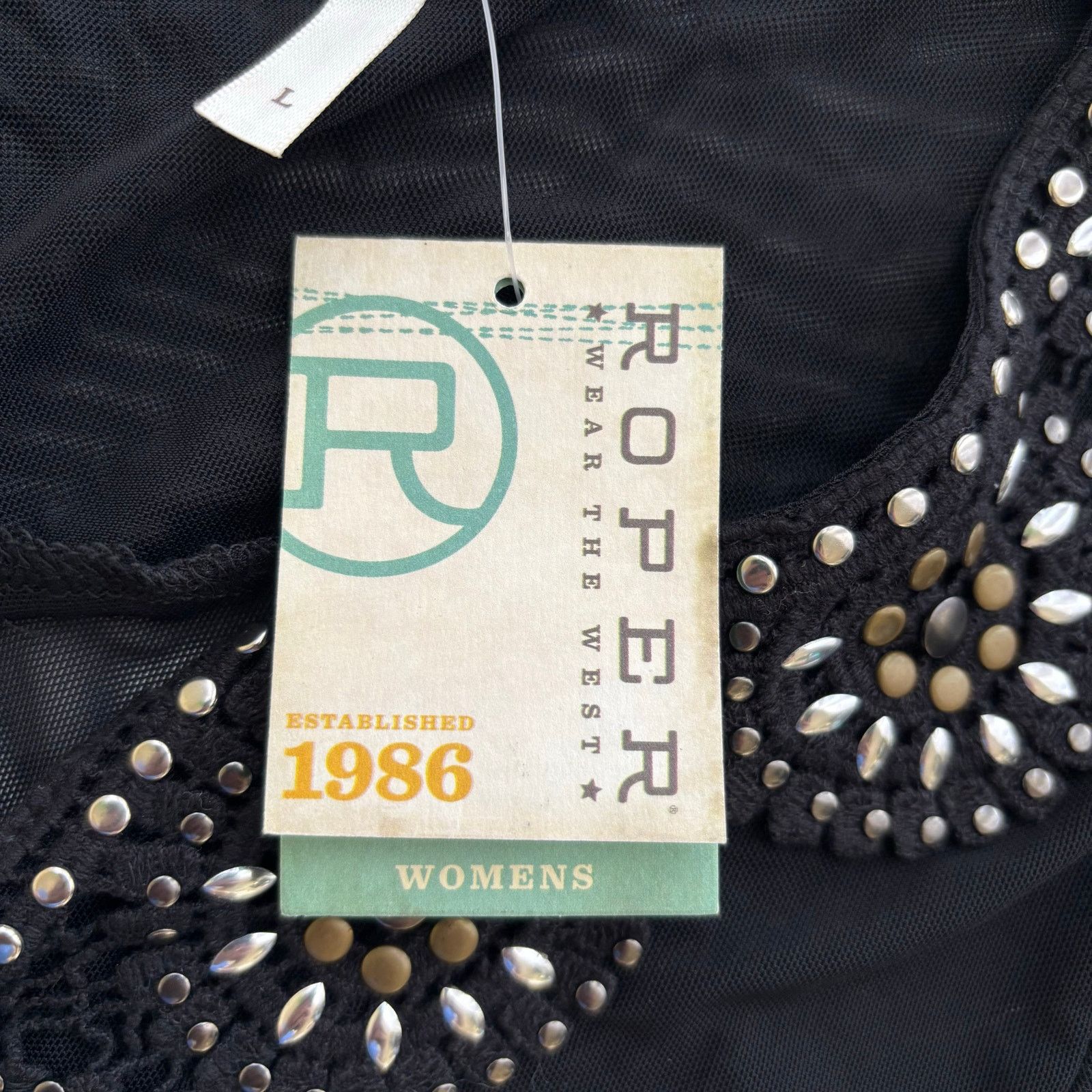 Roper Roper Black Long Steeve Studded V-neck Top Size Large NWT Size L / US 10 / IT 46 - 9 Thumbnail