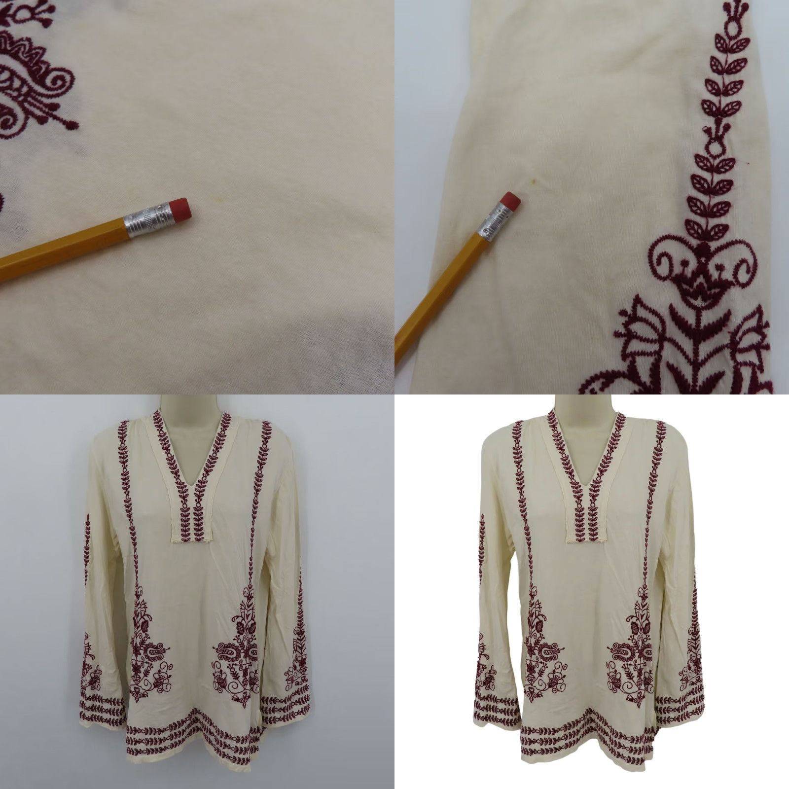 Johnny Was VINTAGE Johnny Was Women Small Cream Purple Embroidered Hooded Pullover Shirt Top Hoodie Size S / US 4 / IT 40 - 9 Thumbnail