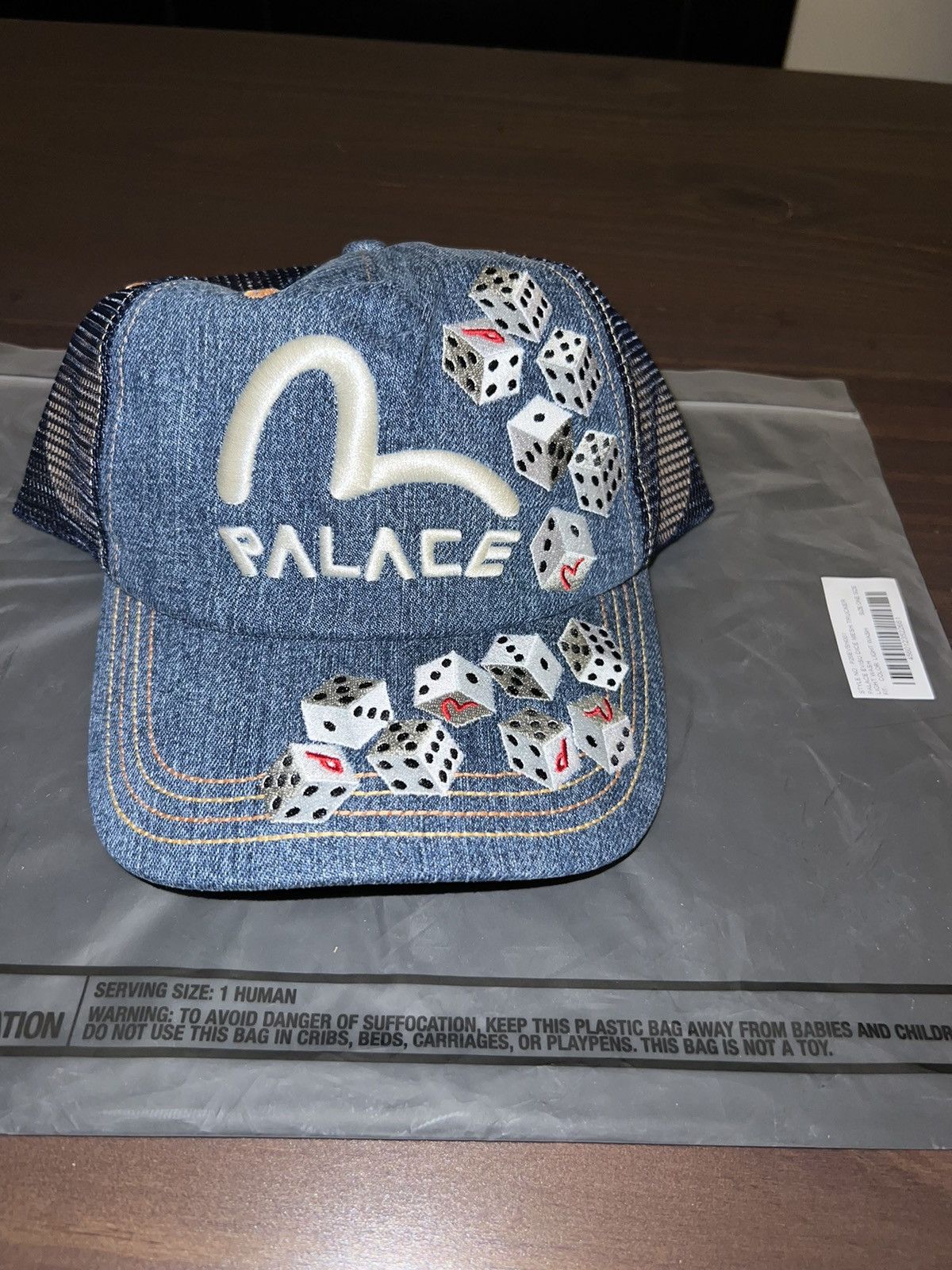 Palace PALACE EVISU DICE MESH TRUCKER LIGHT WASH | Grailed