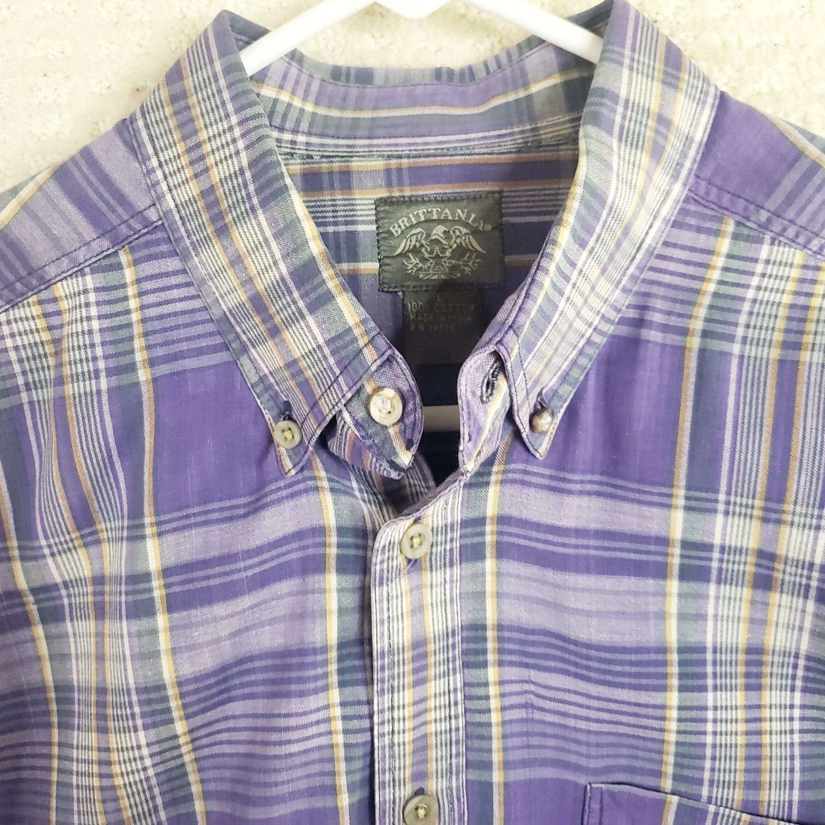 Vintage VINTAGE Brittania Mens Shirt L Purple Gray Plaid Long Slv Button Up Cotton Shirt Size US L / EU 52-54 / 3 - 4 Thumbnail
