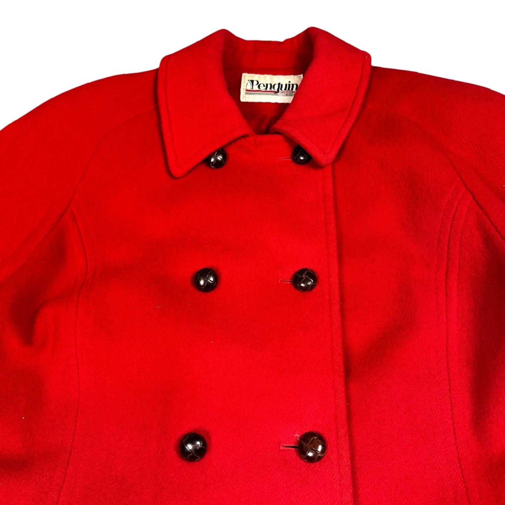 Doublet VINTAGE Penguin Wool Trench Coat Women's 18 Double Breasted Jacket USA Red Wool/Poly Nylon Lined Pockets 80s 90s Designer Hipster Outdoor Preppy Size XXL / US 16-18 / IT 52-54 - 2 Thumbnail