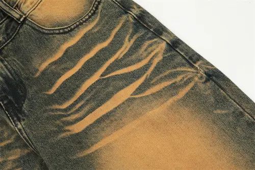 VIBE #40 Mud Yellow Washed Distressed Straight Leg Jeans Size US 33 - 3 Thumbnail