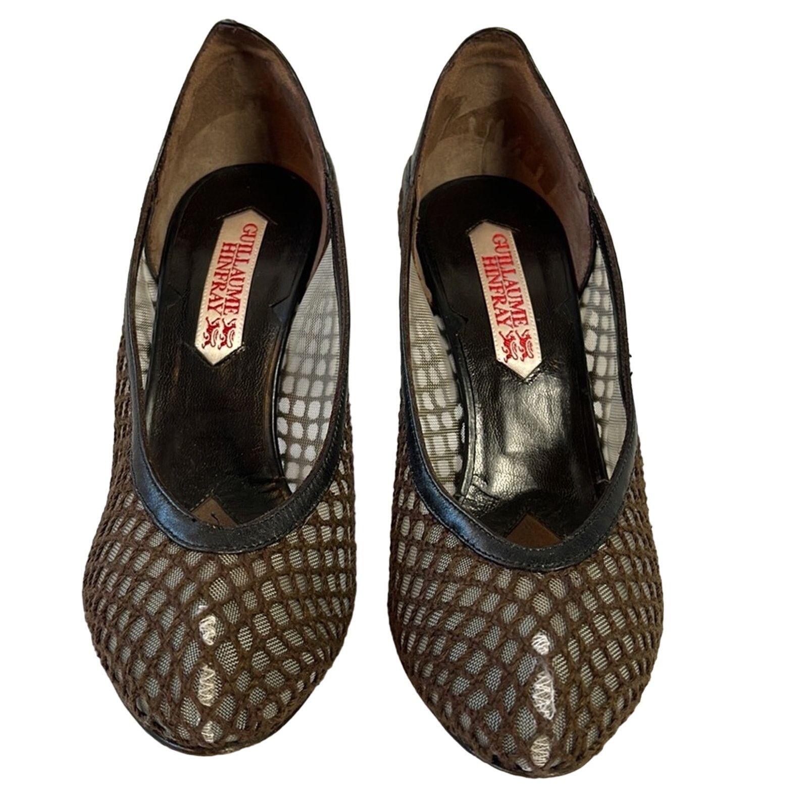 Other Guillaume Hinfray Espresso Brown Fishnet Heels Size 6.5/37 Size US 6.5 / IT 36.5 - 5 Thumbnail