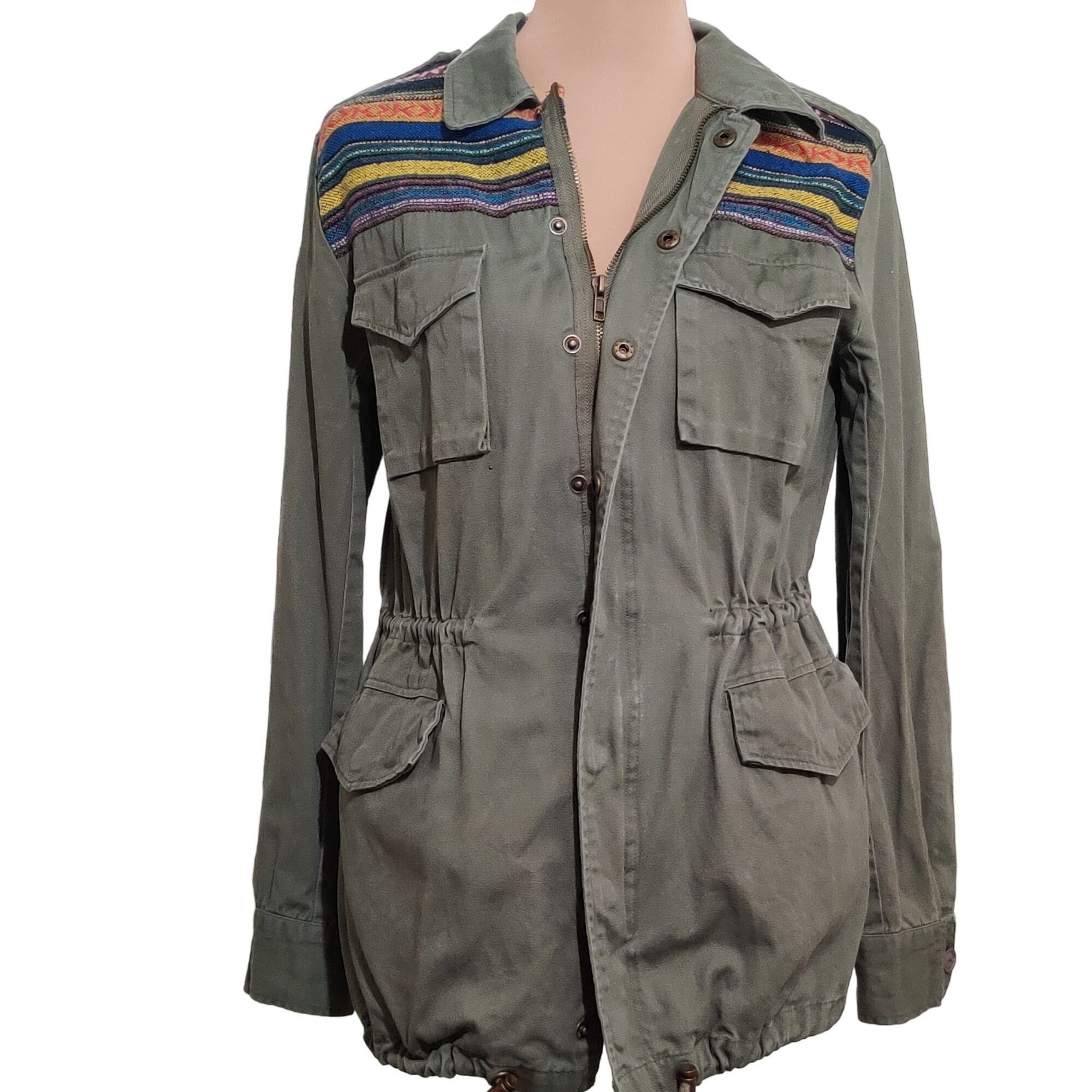 Forever 21 Forever 21 Womens Jacket Military Cargo Colorful Aztec Strip Size L / US 10 / IT 46 - 1 Thumbnail