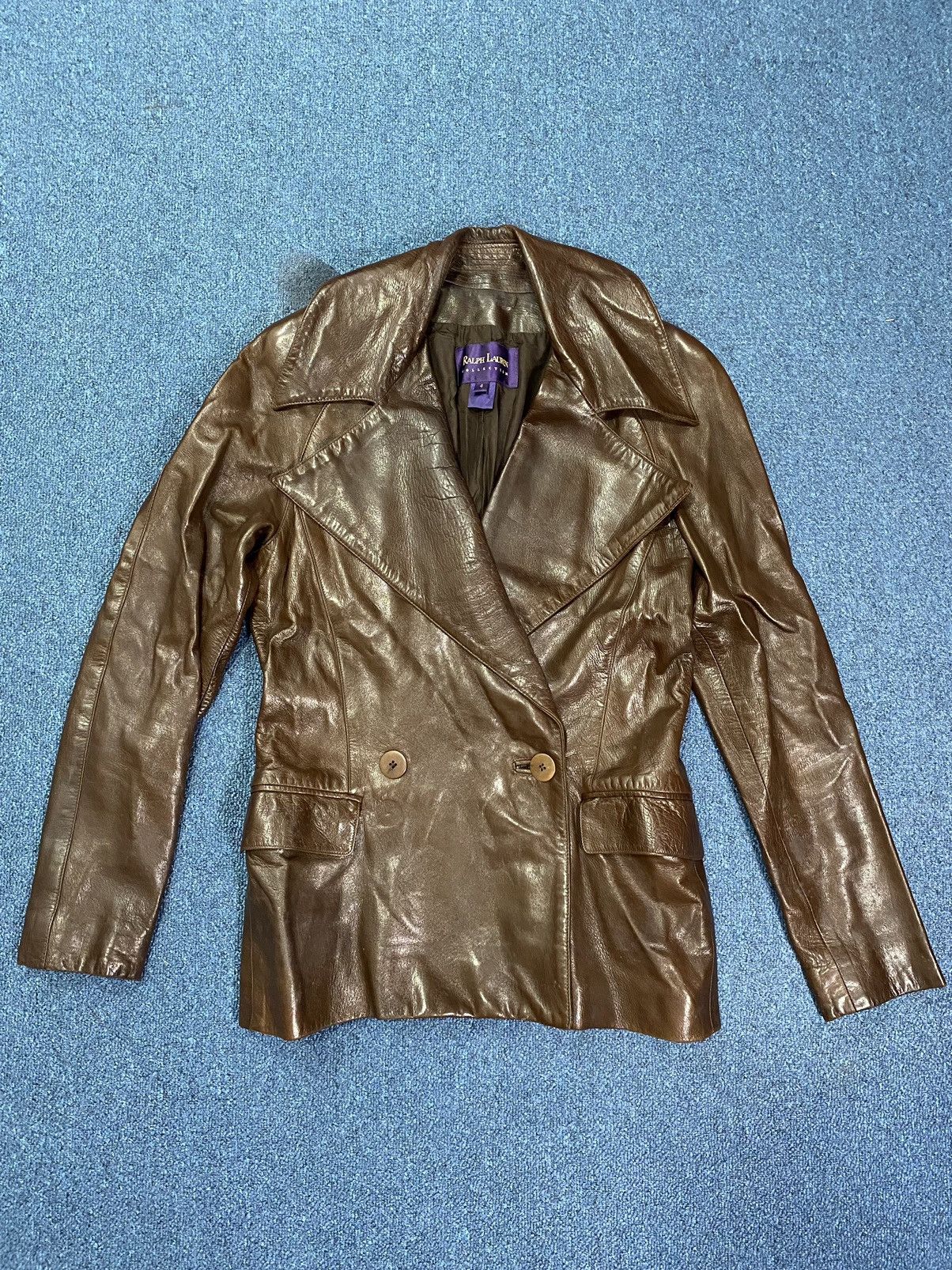 Ralph Lauren Purple Label Ralph Lauren Collection Double Breasted Leather Jacket Size S / US 4 / IT 40 - 4 Thumbnail