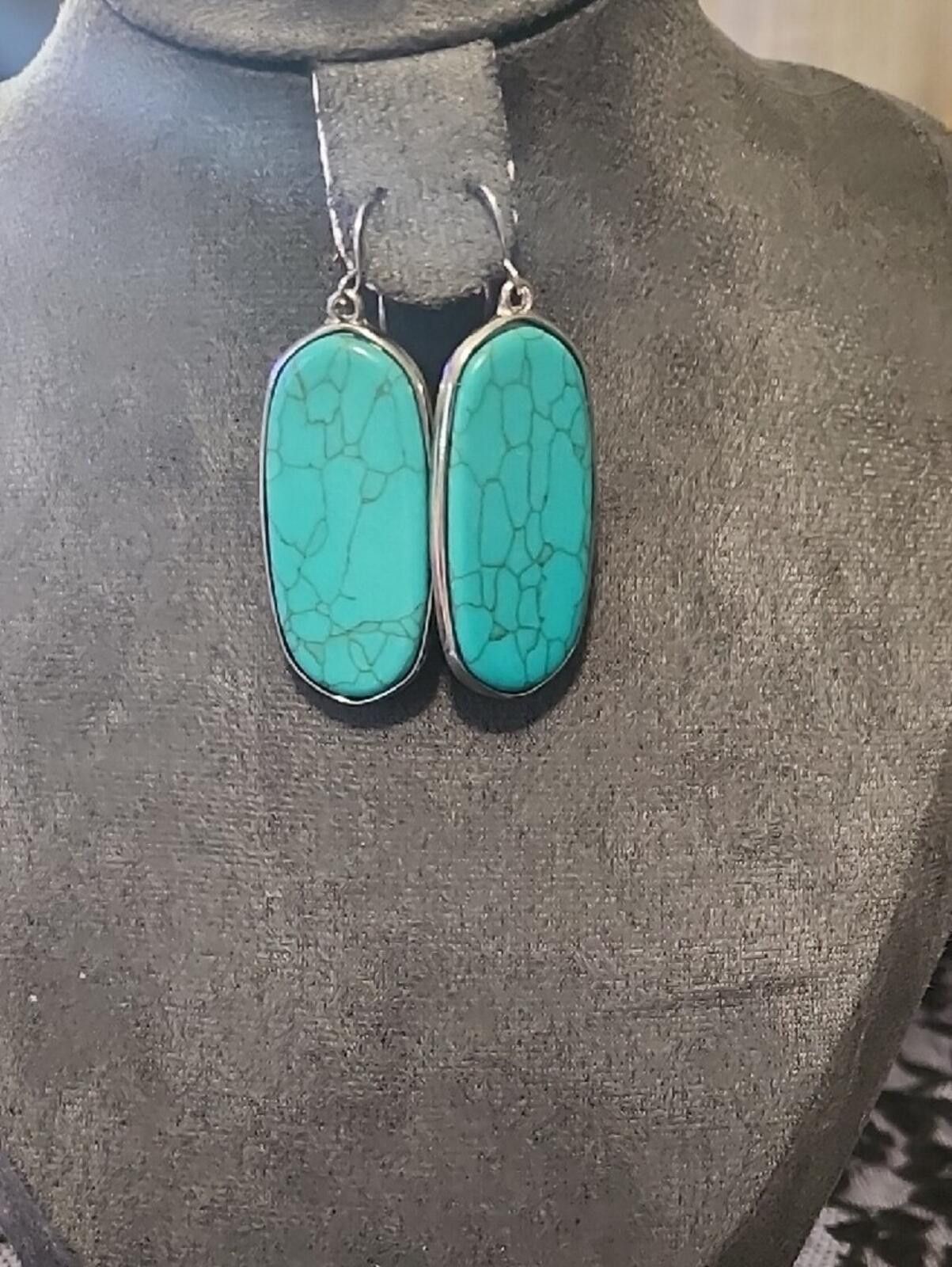 Other Turquoise Looking Oval Drop Stone Hook Earrings Size ONE SIZE - 2 Thumbnail