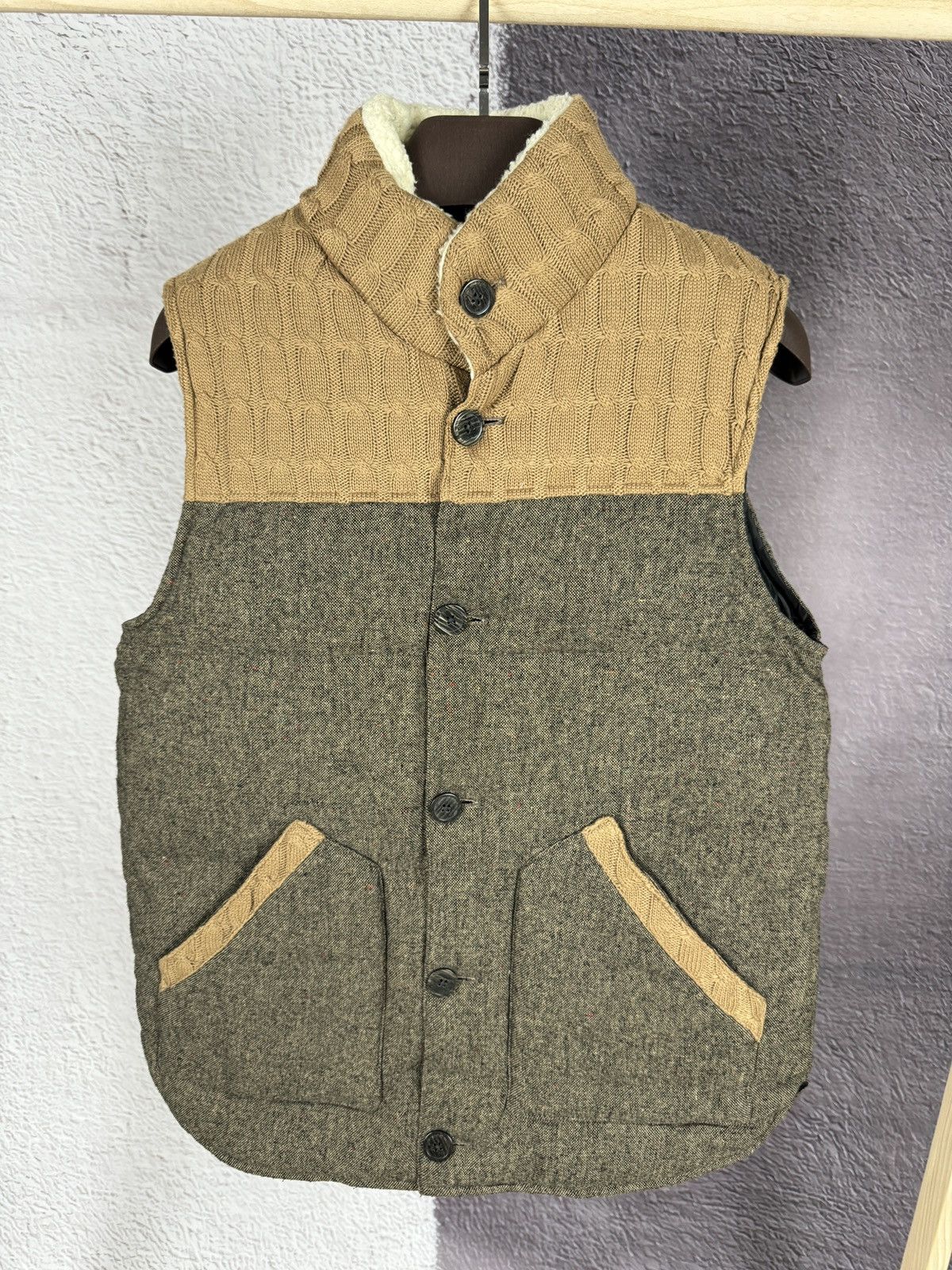 Japanese Brand Geleone Japanese style Grey Brown knitted puffer vest Size US L / EU 52-54 / 3 - 3 Thumbnail
