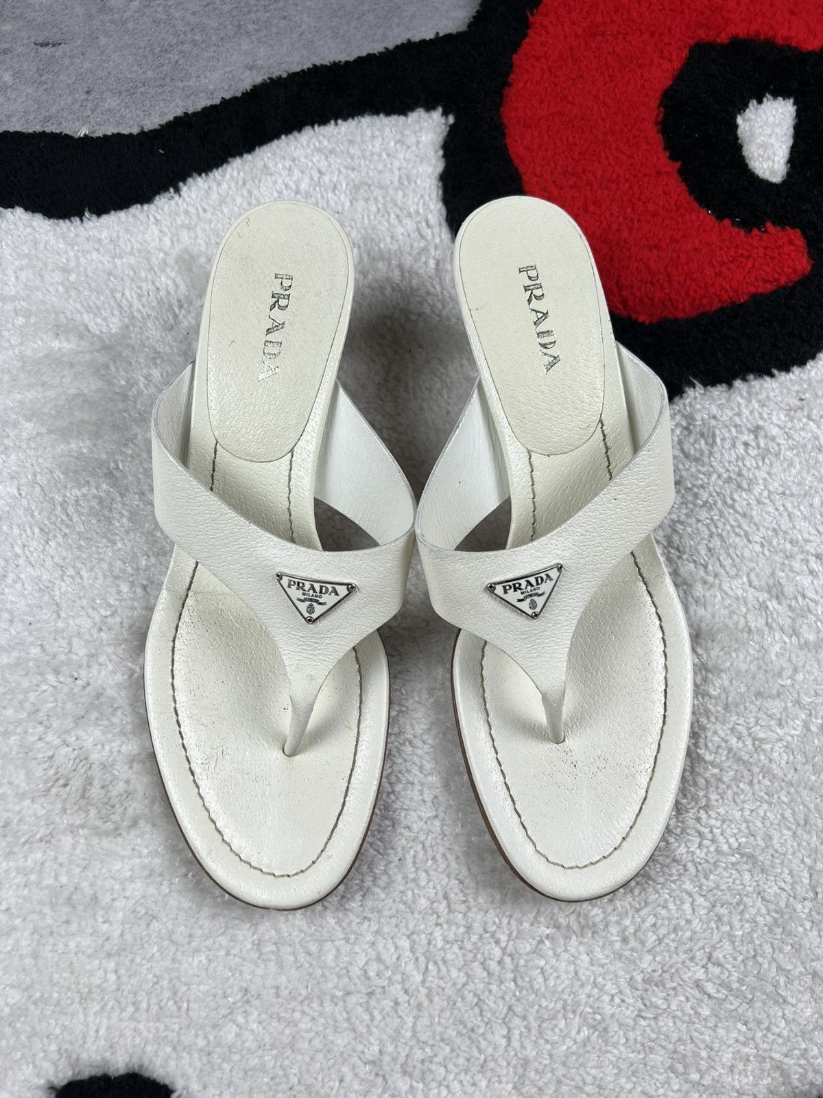 Vintage Prada Italy Luxury White Leather Sandals