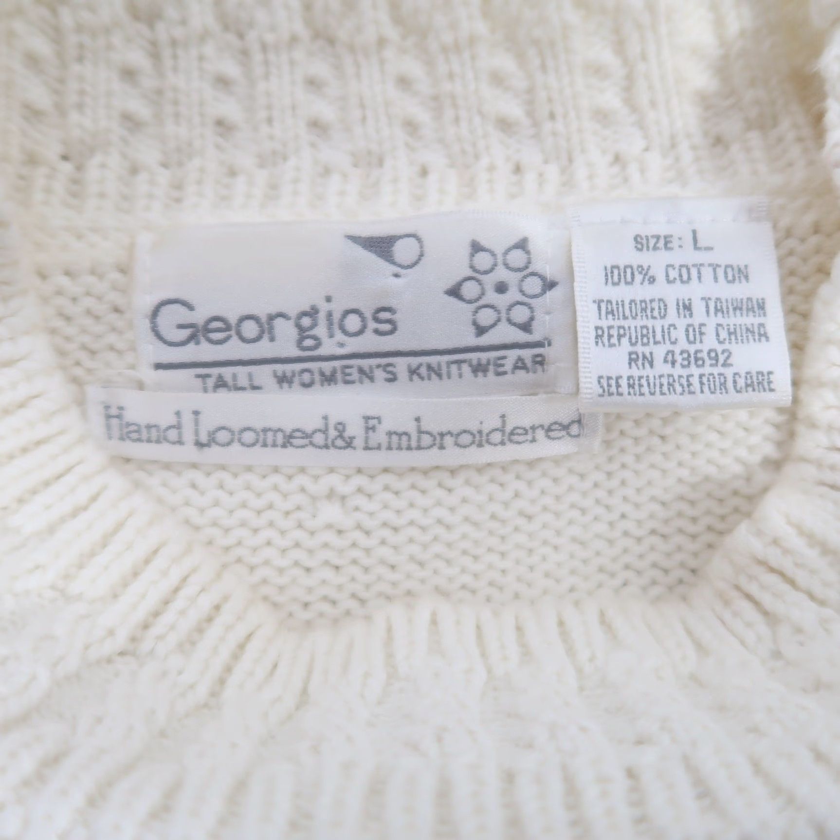 Vintage VINTAGE 80s Cream Cotton Knit Embroidered Mockneck Sweater L Women Floral 90s Pullover Size L / US 10 / IT 46 - 6 Thumbnail