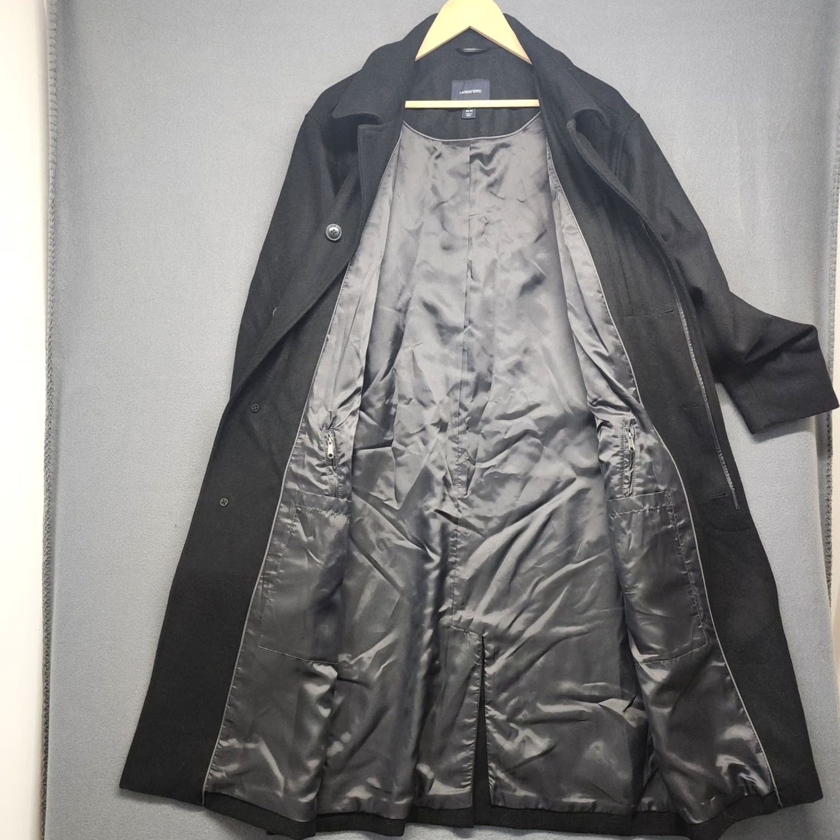 Lands' End Lands' End Wool Blend Overcoat Coat Mens M Regular Long Button Black Charcoal Top Dress Coat Size US M / EU 48-50 / 2 - 2 Thumbnail
