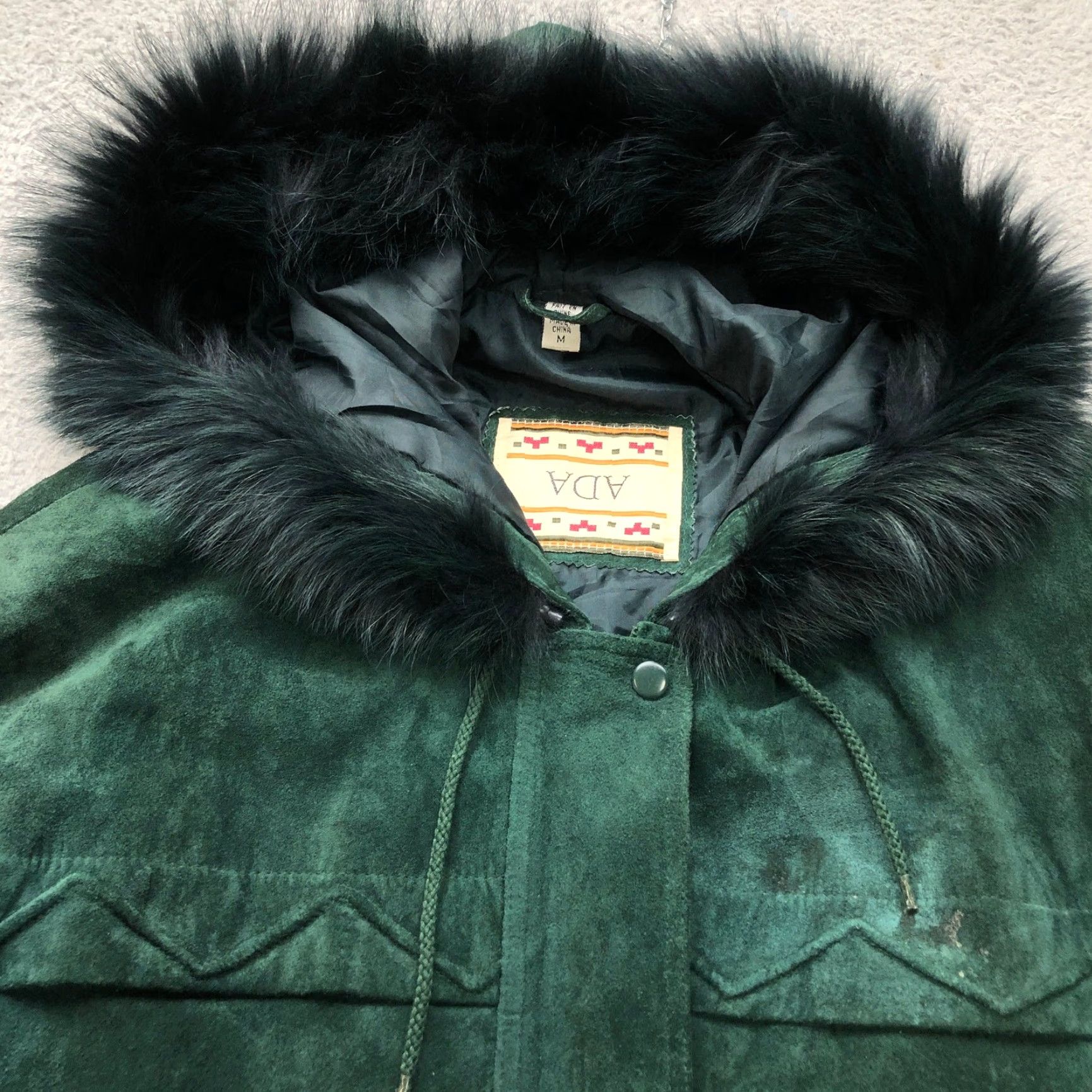 Vintage VINTAGE ADA Suede Leather Parka Coat Womens Medium M Long Sleeve Fur Trim Green Jacket/Coat Quietly Size M / US 6-8 / IT 42-44 - 7 Thumbnail