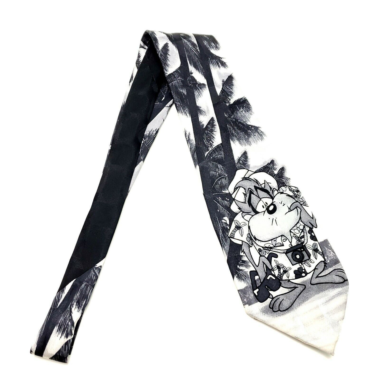 Warner Bros Looney Tunes Mania Silk Tie Black White Taz On Vacation Size ONE SIZE - 6 Thumbnail