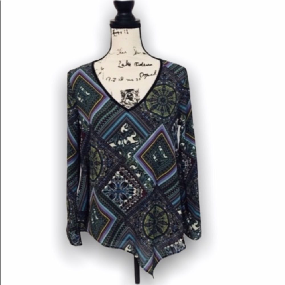 Other Status by Chenault Multicolor Geometric Asymmetrical Blouse Size S / US 4 / IT 40 - 2 Thumbnail