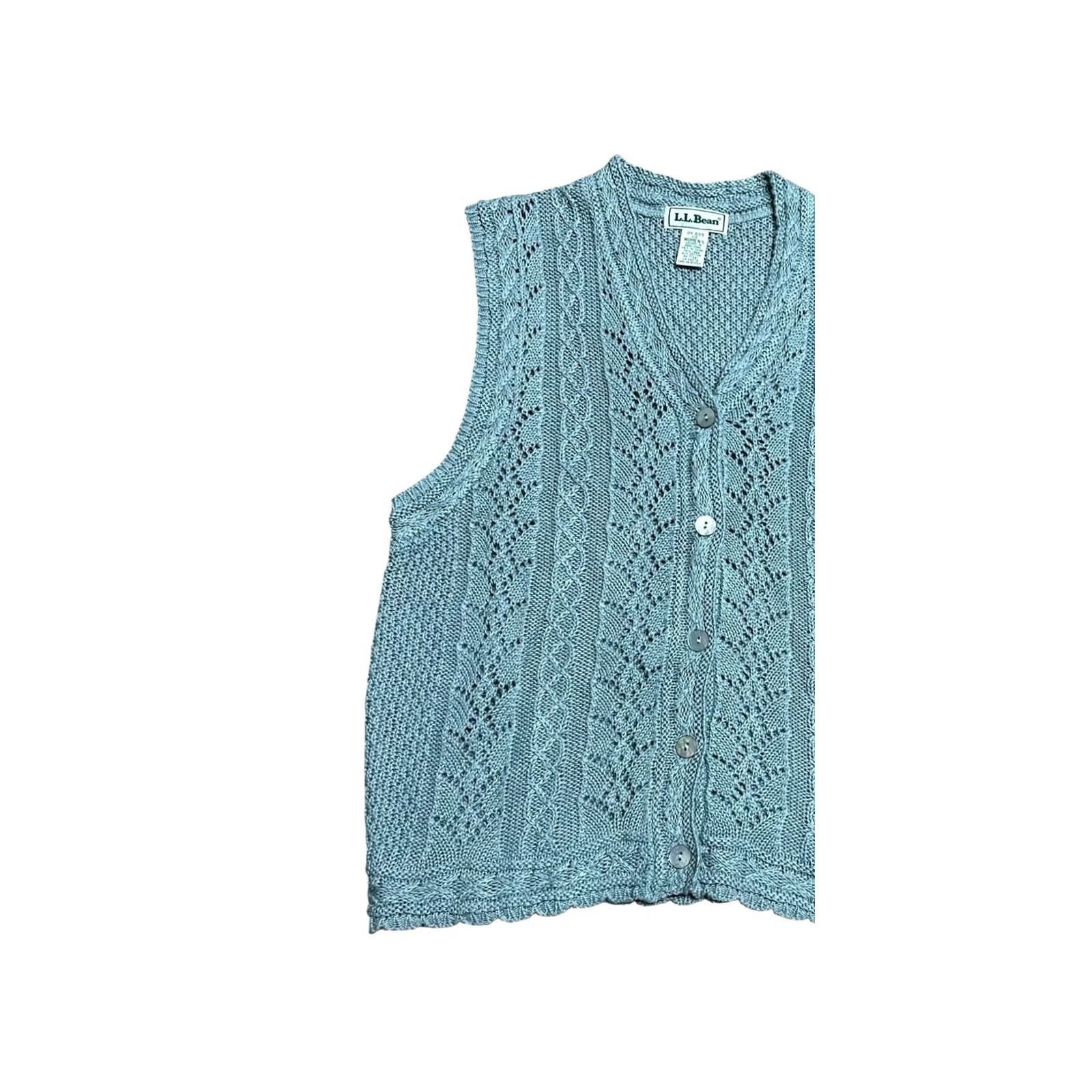 Vintage VINTAGE L.L.Bean Women's Crocheted Vest Blue Knit Bohemian Sz Large 90's Y2K Sleeveless V-Neck Regular Knit Style Size L / US 10 / IT 46 - 3 Thumbnail