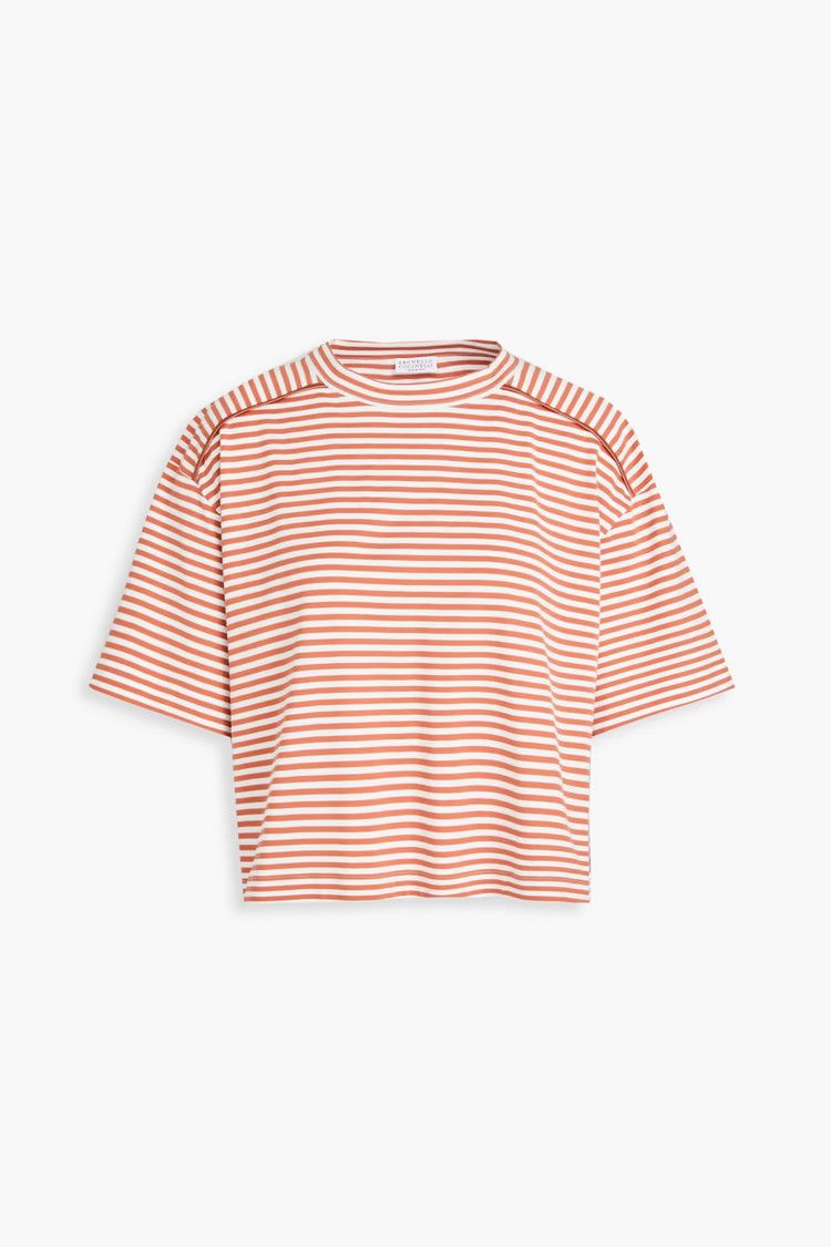 Brunello Cucinelli o1y0825 Crewneck T-Shirt in Rust/White Size S / US 4 / IT 40 - 1 Thumbnail