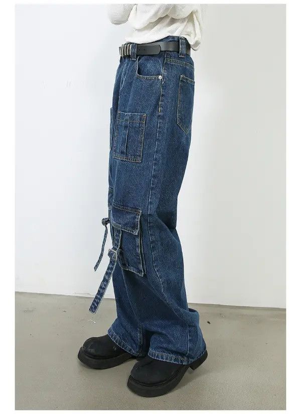 Japanese Brand Men's multi-pocket washed vintage wide-leg cargo jeans Size US 32 / EU 48 - 5 Thumbnail