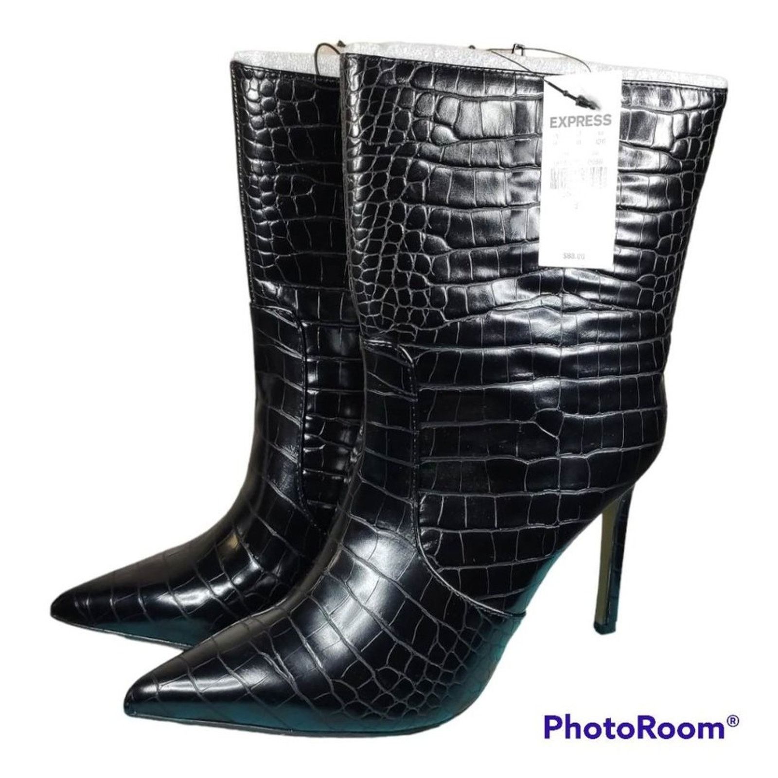 Express Express Faux Leather Croc Thin Heel Boots size 9 Size US 9 / IT 39 - 1 Thumbnail