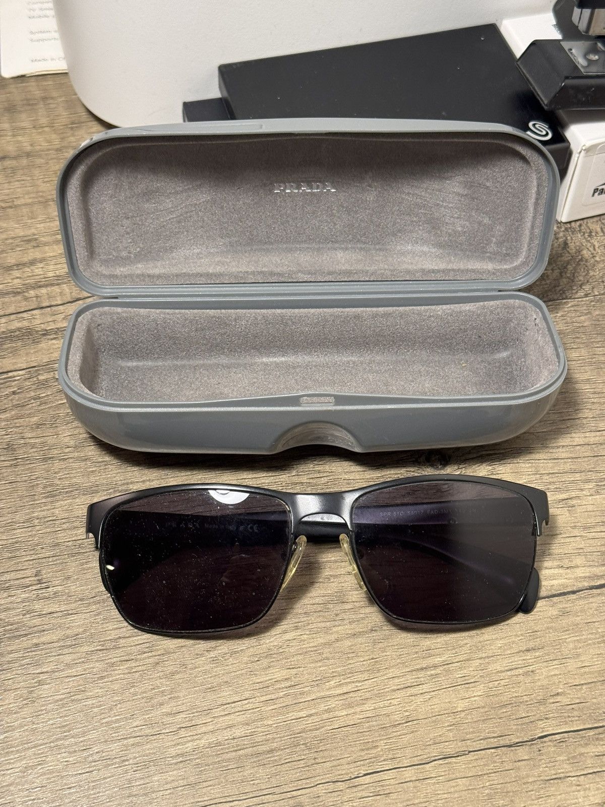 Prada Prada SPR 510 Black Rectangular Sunglasses w/ Case Size ONE SIZE - 1 Thumbnail