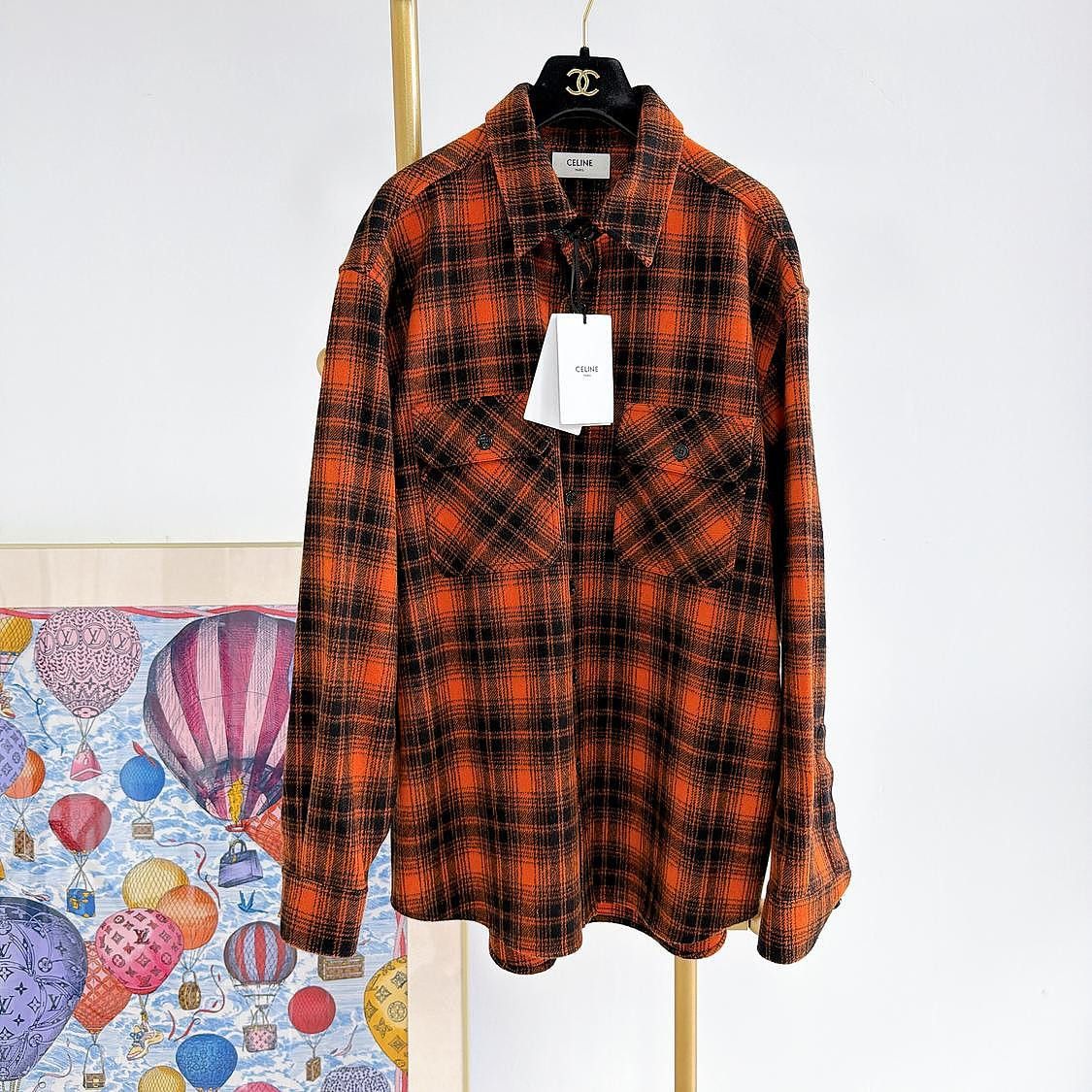 Celine CELINE Orange Plaid Shirt Size M Size US XXS / EU 40 - 1 Thumbnail