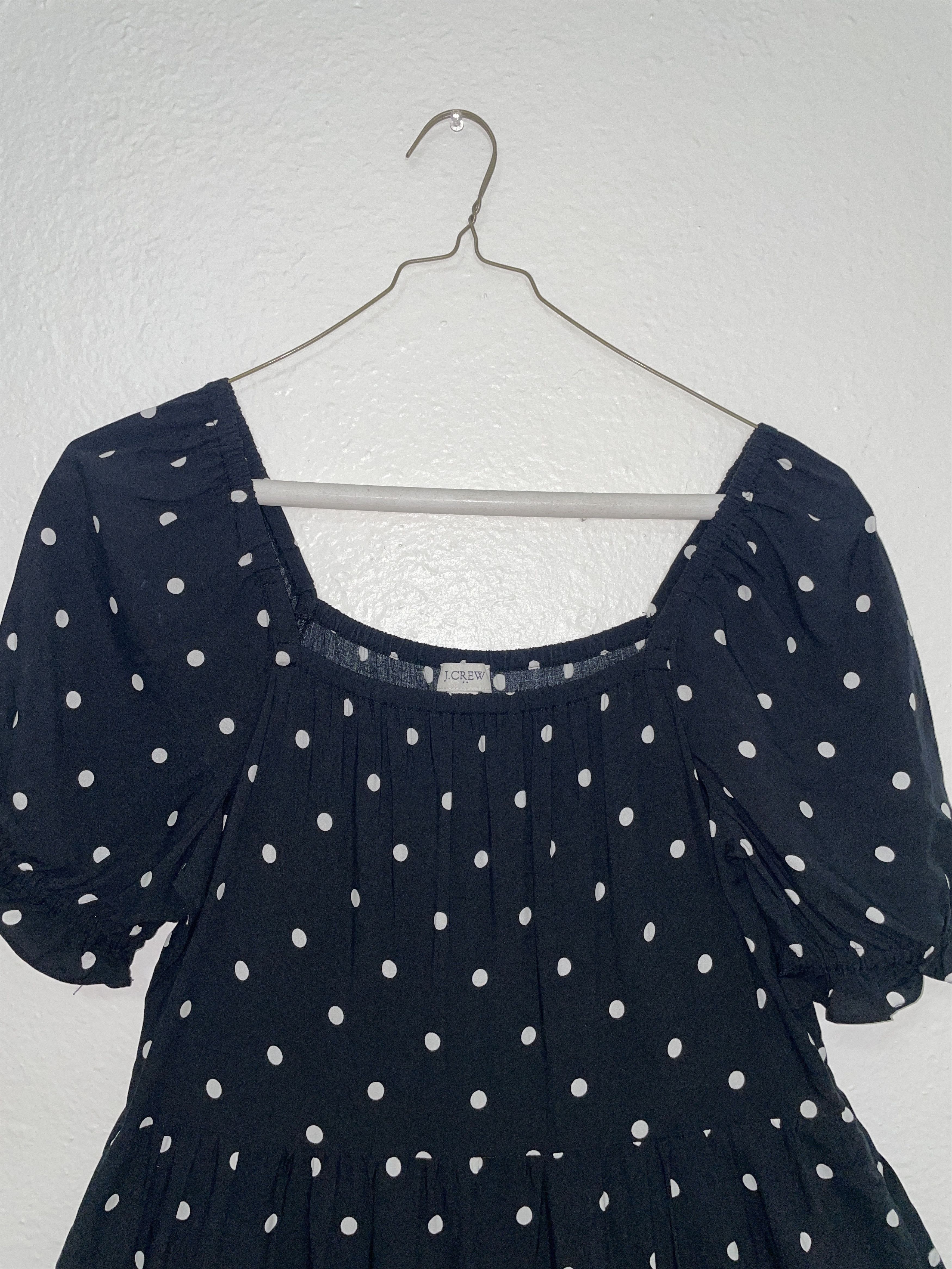 J.Crew J Crew XS Printed Polka Dot Flutter Sleeve Dress Navy Blue Size XS / US 0-2 / IT 36-38 - 2 Thumbnail