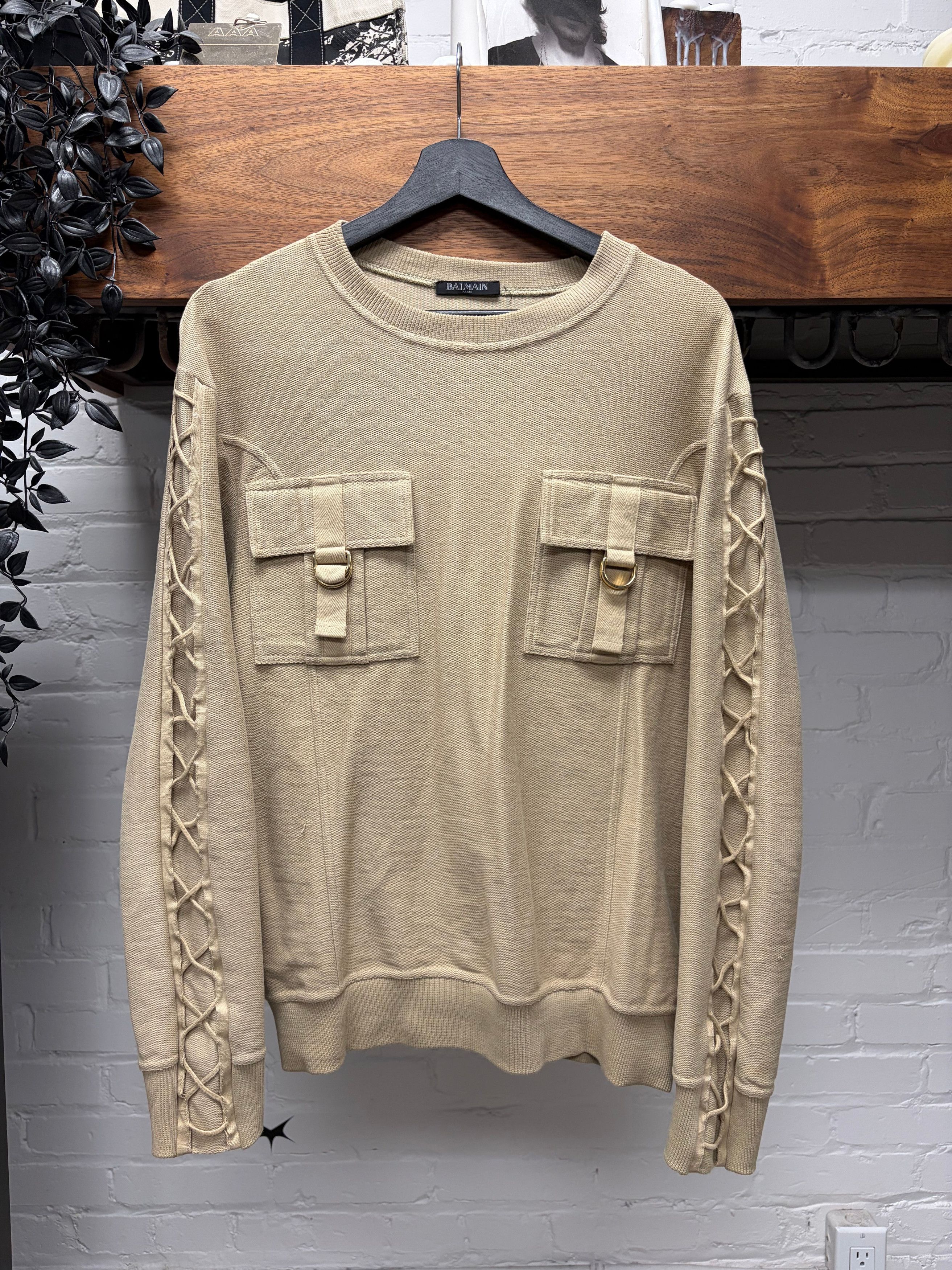 Balmain Balmain ‘Harness Lace’ Military Inspired Tan Brown Sweatshirt Size US M / EU 48-50 / 2 - 1 Thumbnail