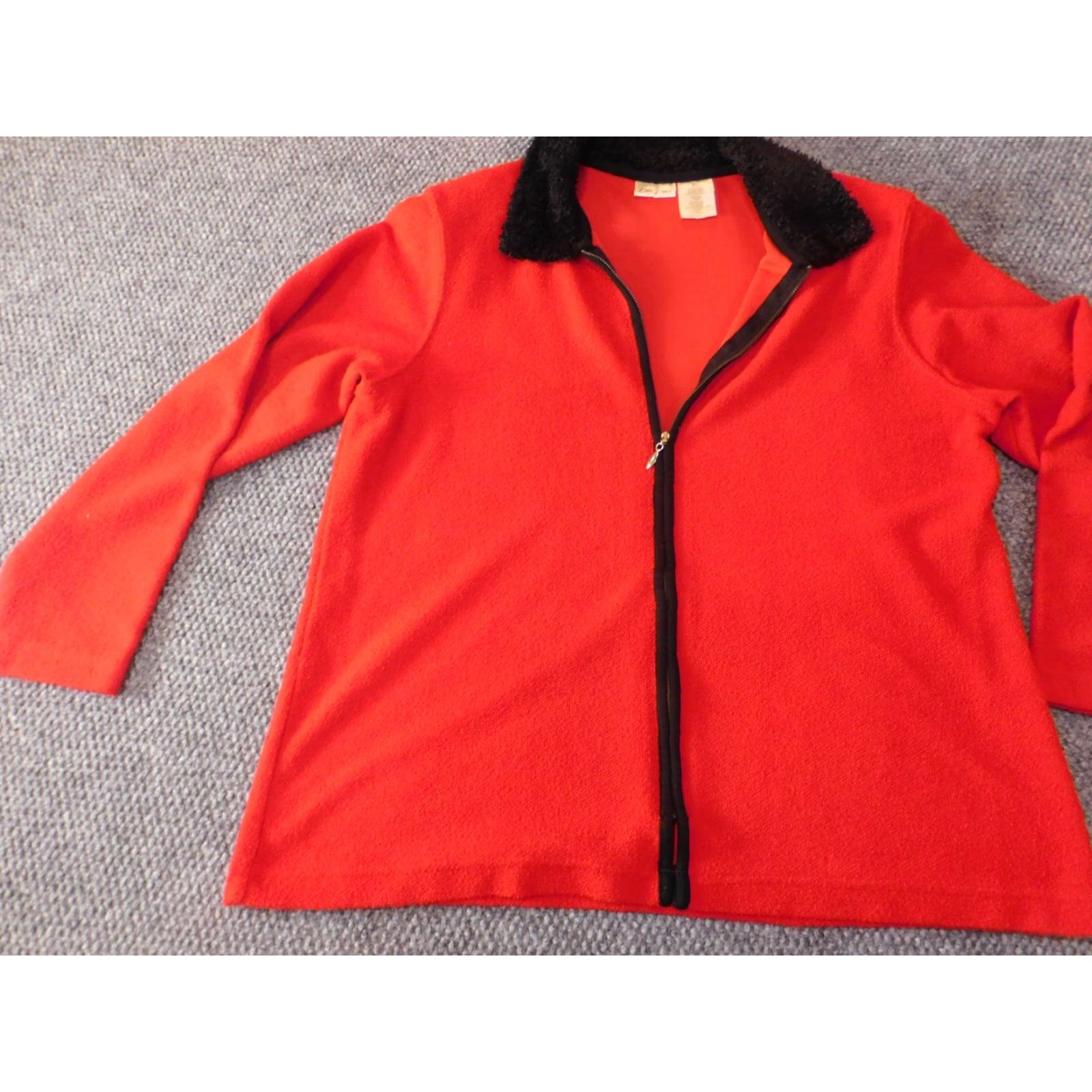 Vintage Bobbie Brooks Womens Jacket Large Red zip fur Button Collar solid Long Sleeve Mid-Length Fall Spring Size L / US 10 / IT 46 - 2 Thumbnail