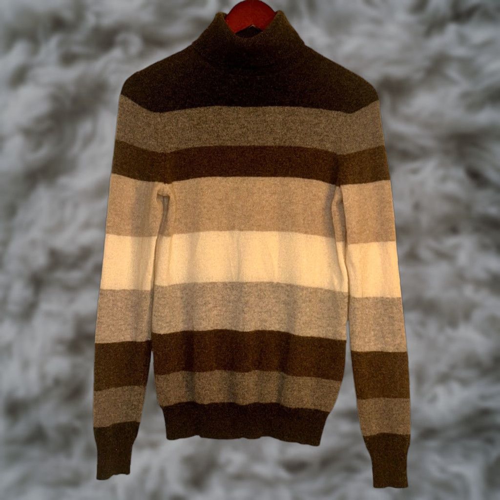Charter Club Charter Club Sweater Womens XS Gray Brown Striped Cashmere Turtleneck Size XS / US 0-2 / IT 36-38 - 1 Thumbnail
