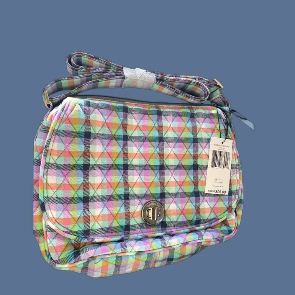 Vera Bradley Vera Bradley Saddle Crossbody Bag Gingham Plaid Crossbody Women Pink Multicolor Fabric 10.5h x 8.5h x 3d Messenger Ladies Size ONE SIZE - 1 Thumbnail