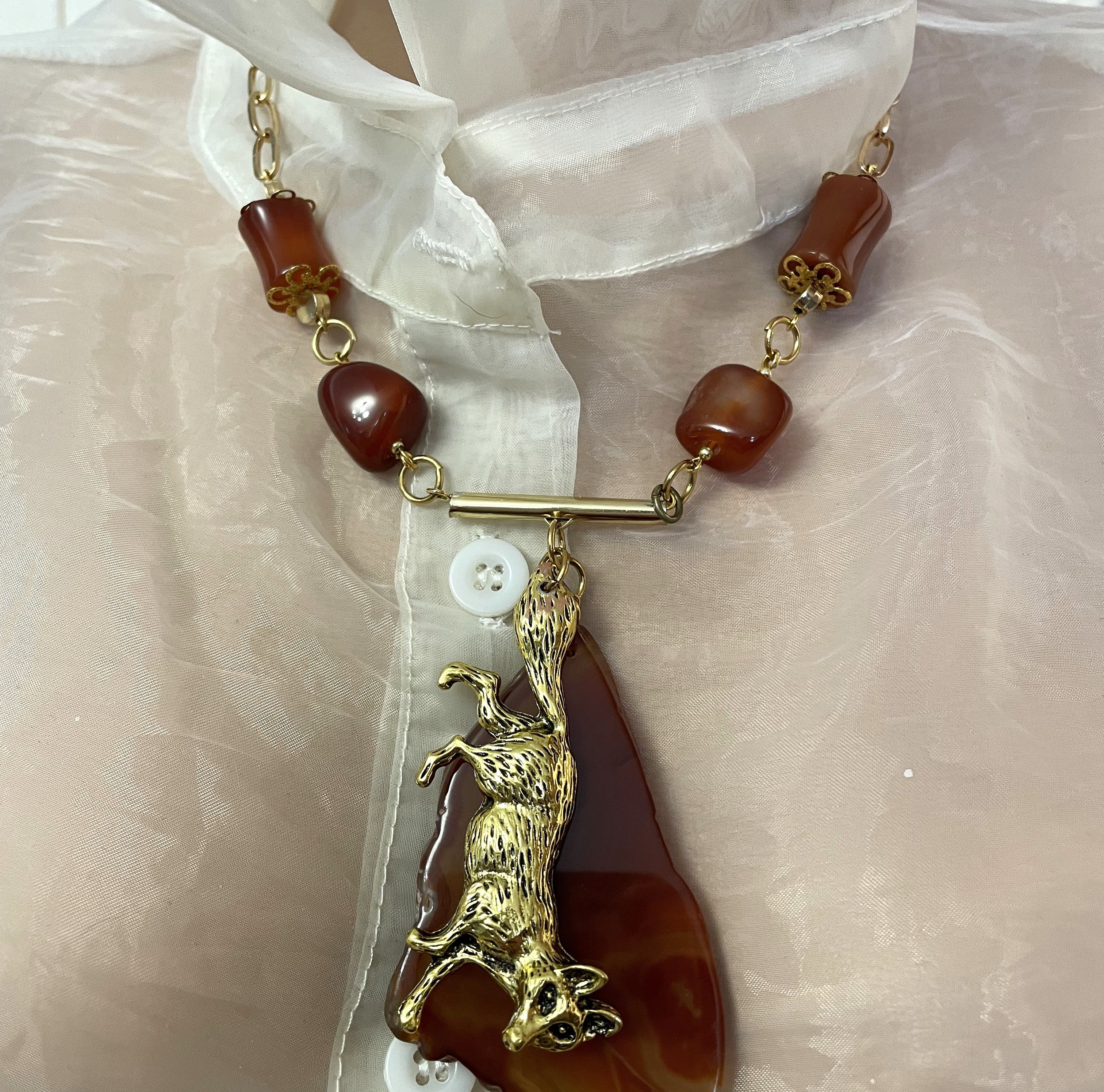 Other Necklace with golden fox and honey carnelian. Size ONE SIZE - 4 Thumbnail