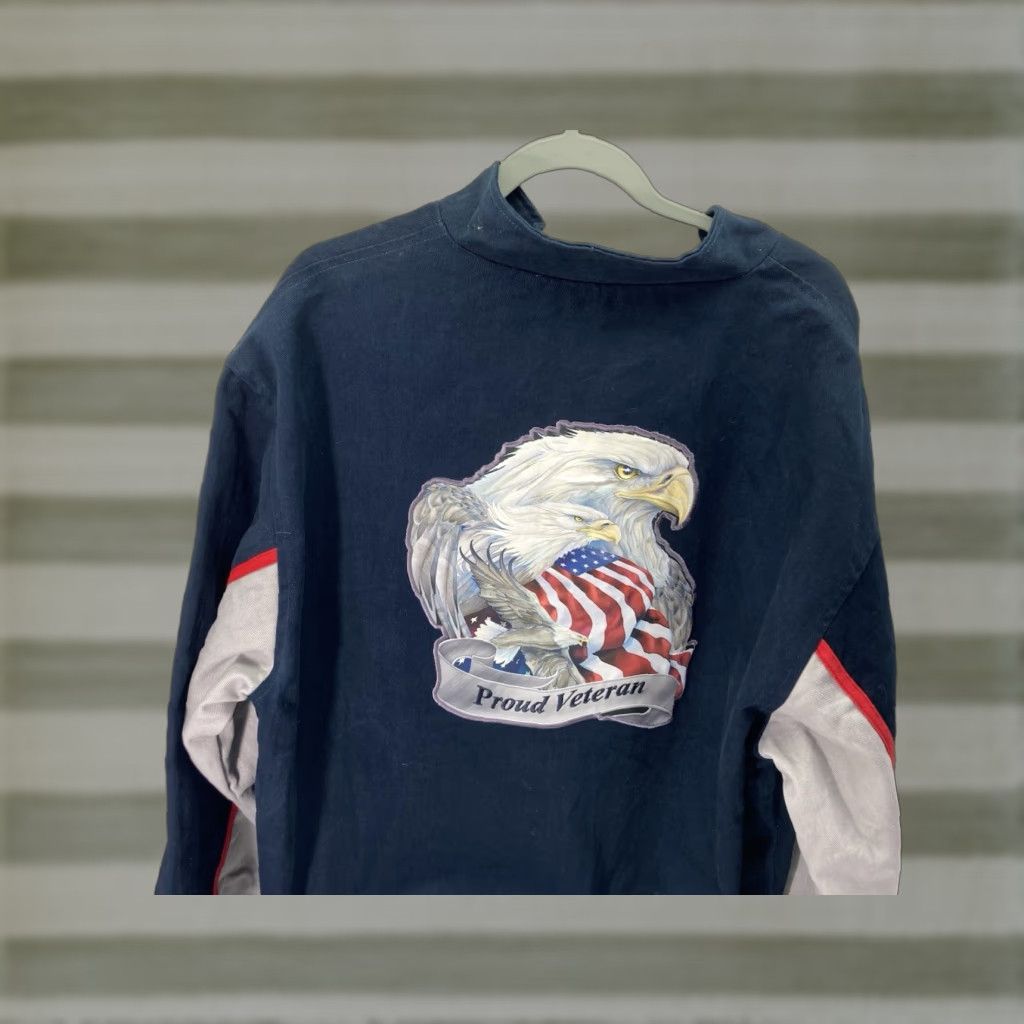 Vintage Bradford Exchange Veteran Jacket Men XL Navy Blue Canvas Full Zip Eagle NWT Bomber Jacket Size US XL / EU 56 / 4 - 1 Thumbnail