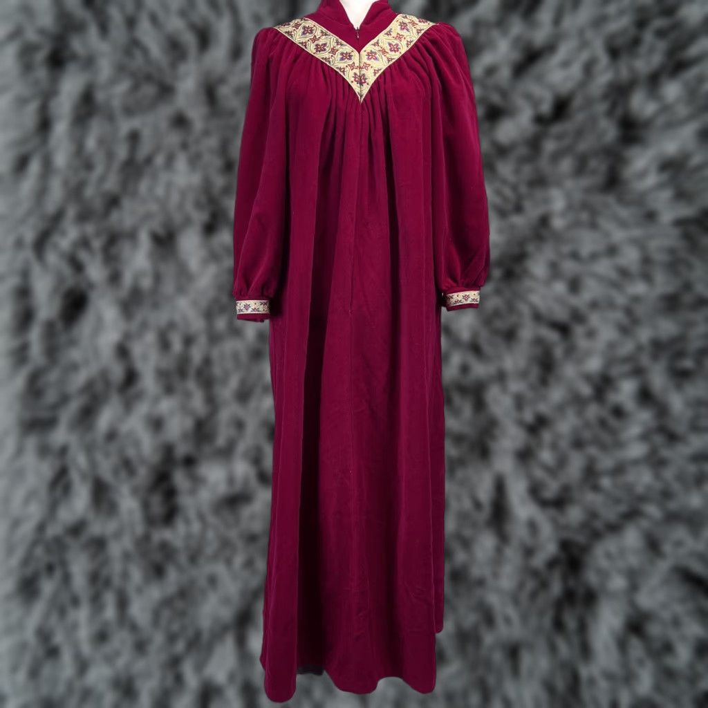 Vintage Vtg Vanity Fair House Robe Sz Small Womens Brocade Trim Half Zip 80’s Made USA Raspberry Dacron S Regular USA 1980s Original VGUC Size S / US 4 / IT 40 - 1 Thumbnail