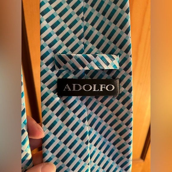 Adolfo Dominguez Adolfo Necktie blue green white 100% polyester Size ONE SIZE - 4 Thumbnail