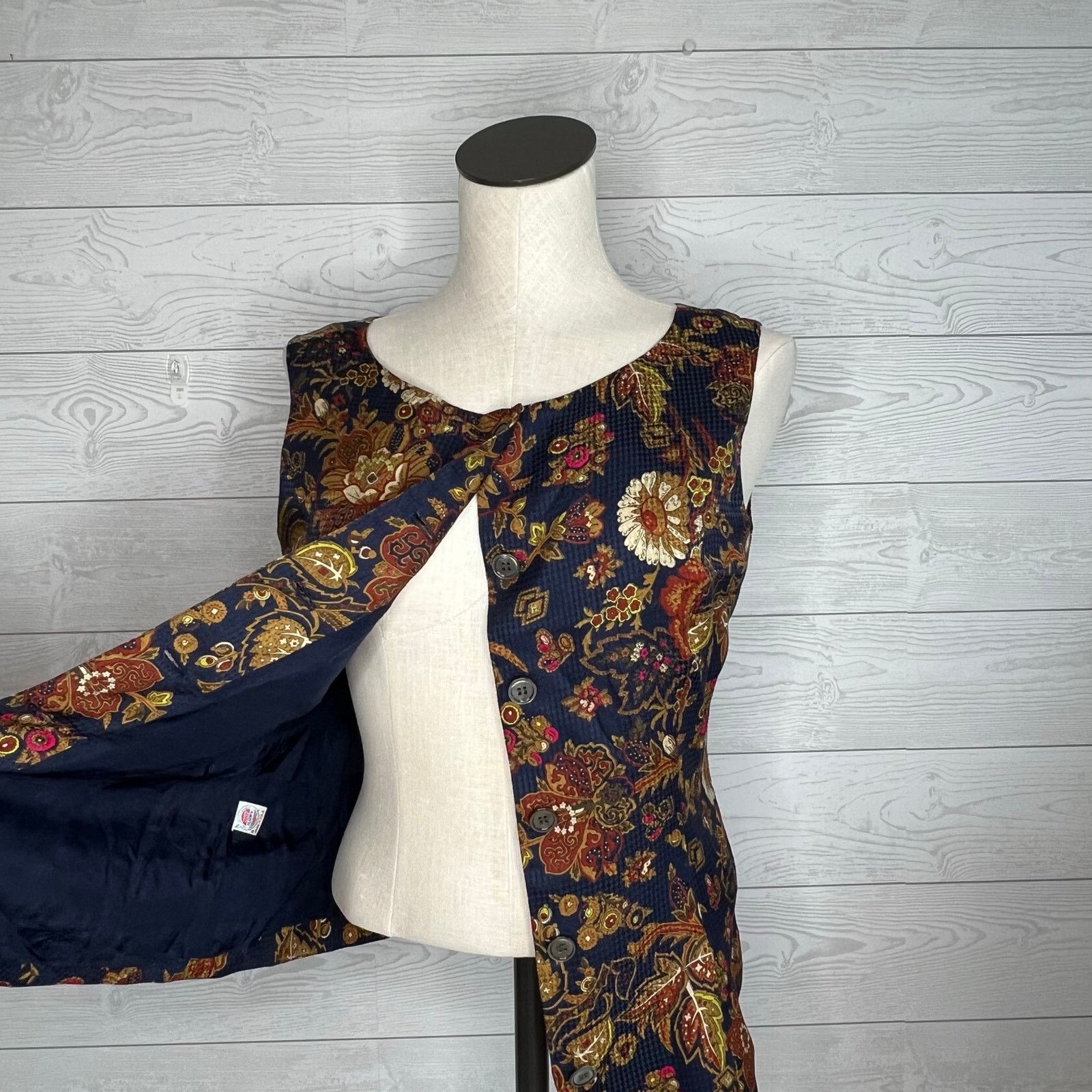 Anne Klein Anne Klein II Vintage 80s Navy Floral Vest Sz 6 Button Front Size M / US 6-8 / IT 42-44 - 4 Thumbnail