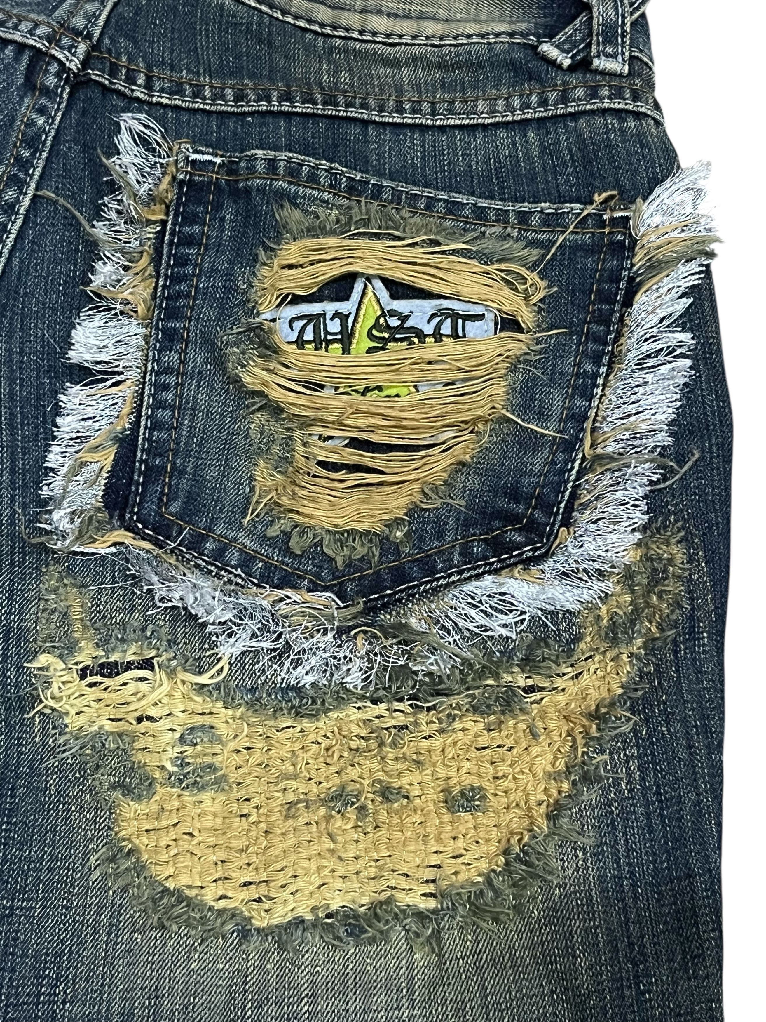 Japanese Brand LUSC Distressed Flare Jeans Patchwork, Ripped, Raw Hem Rare Size 28" / US 6 / IT 42 - 14 Thumbnail