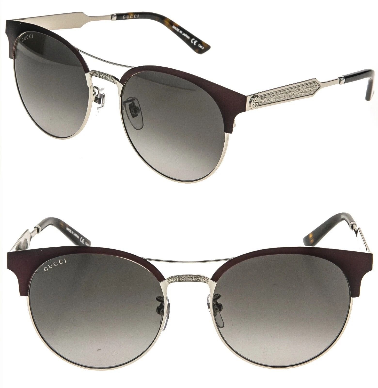 Gucci GUCCI 0075 GG0075S Silver Burgundy Metal Sunglasses 004 Size ONE SIZE - 1 Thumbnail