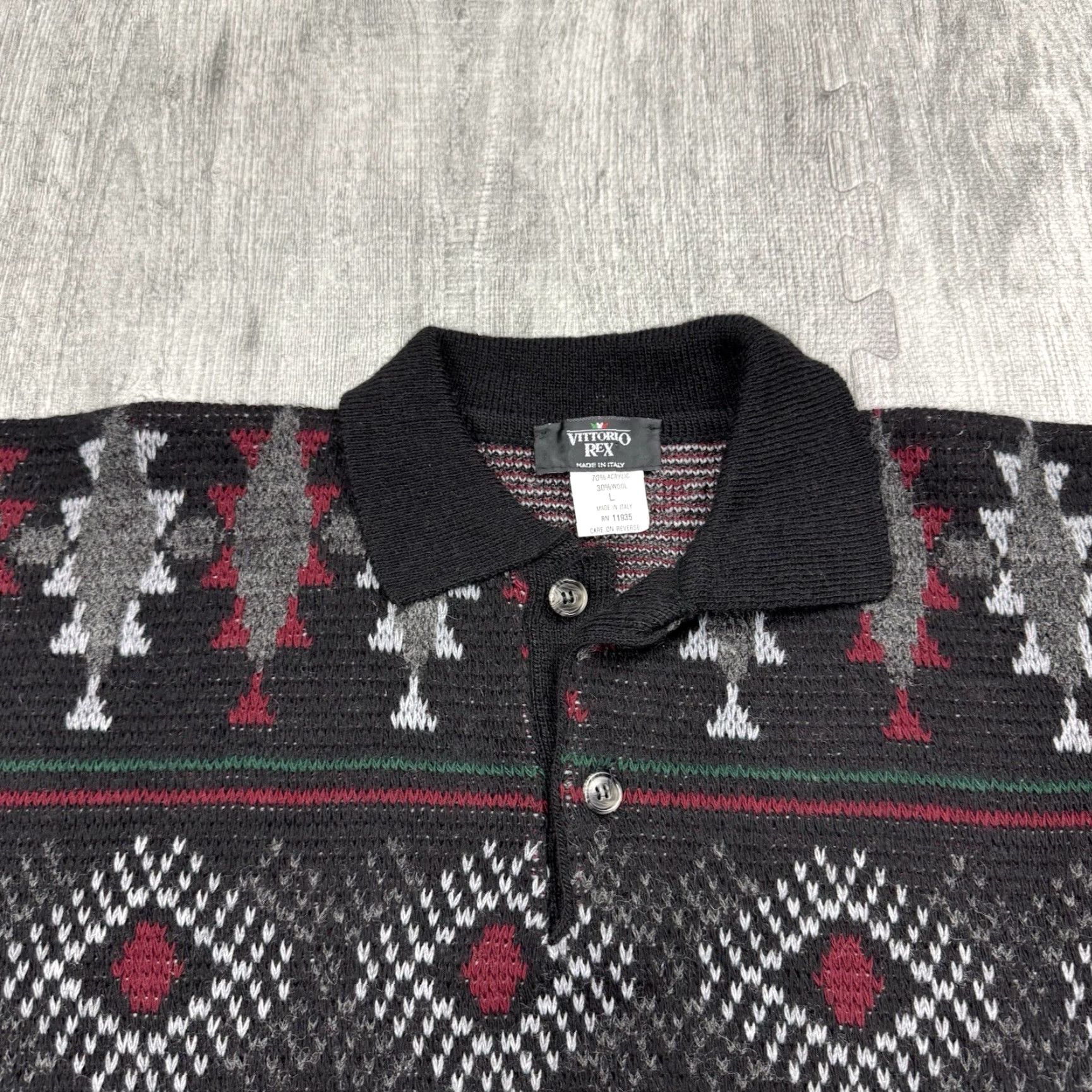Vintage VINTAGE Vittorio Rex Men's Sweater Pullover 2-Button Polo Collar Argyle Wool Blend Italy Large Size US L / EU 52-54 / 3 - 2 Thumbnail